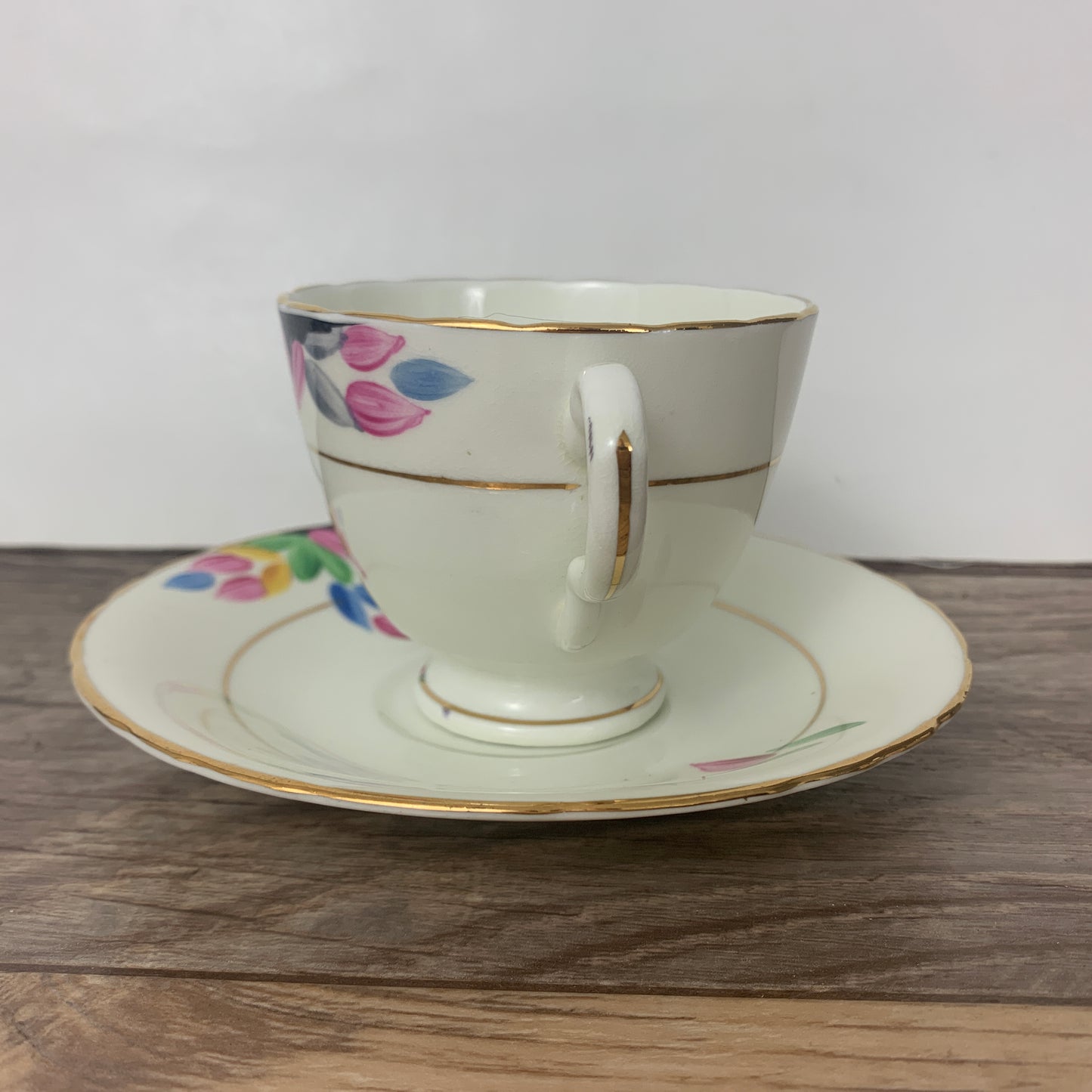 Hand Painted Floral Vintage Teacup and Saucer Set