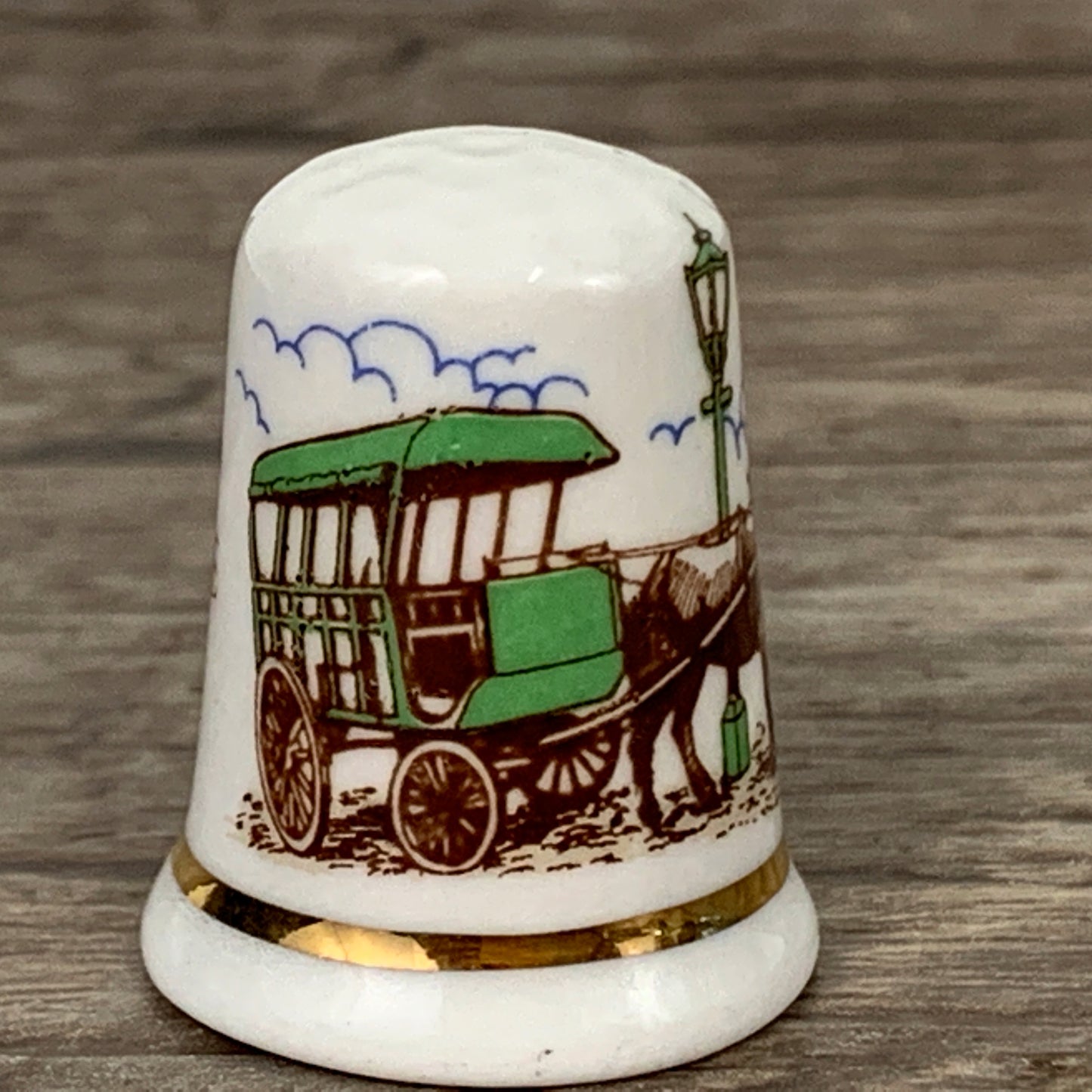 Museum of Lincolnshire Life Bone China Thimble, Vintage China Thimble with Horse and Buggy Trip Souvenir