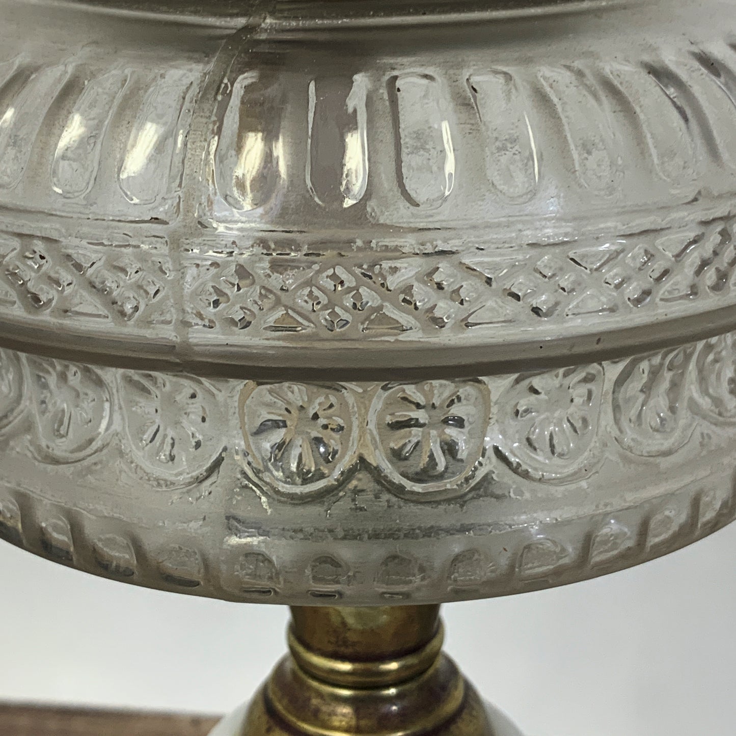 Antique Oil Lamp with Milk Glass and Cast Base