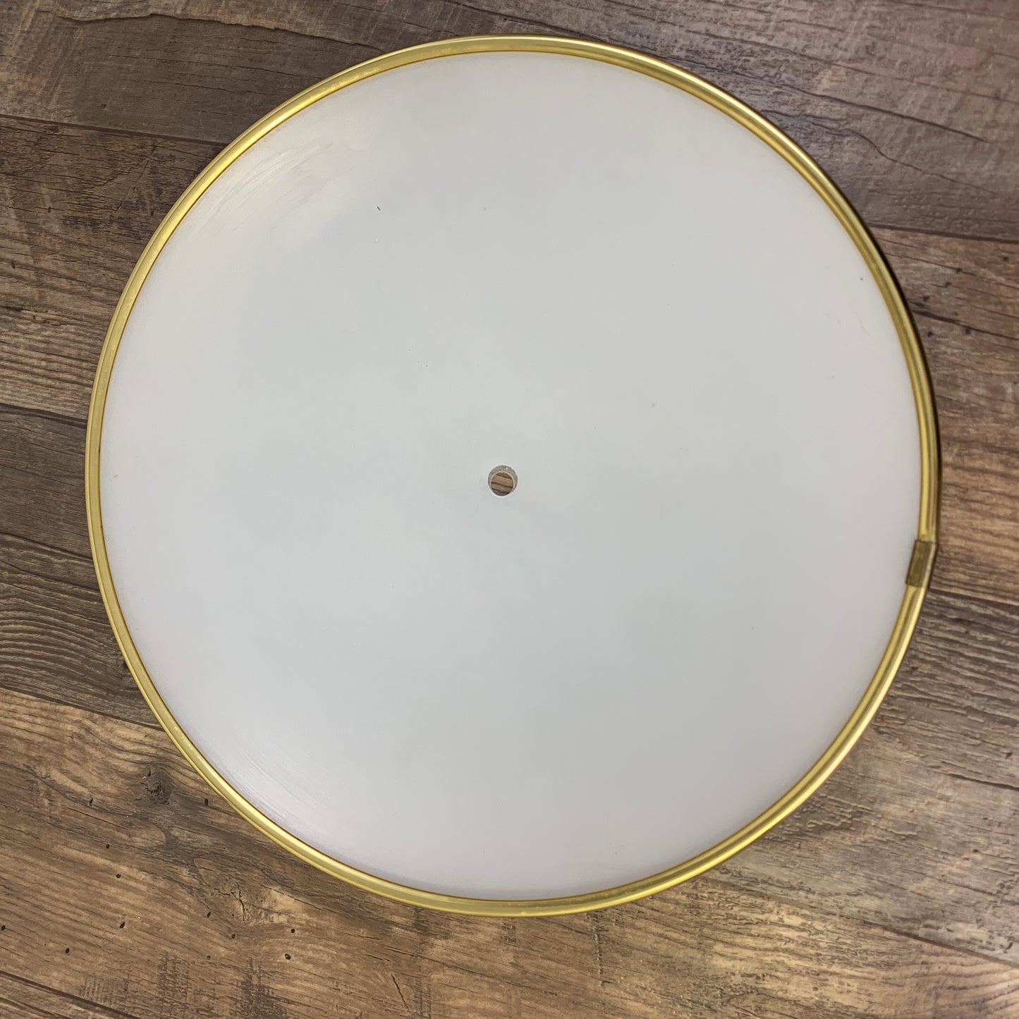 Large Disc Shaped Light Cover, Vintage Light Fixture, Large White Powder Coat Ceiling Fixture