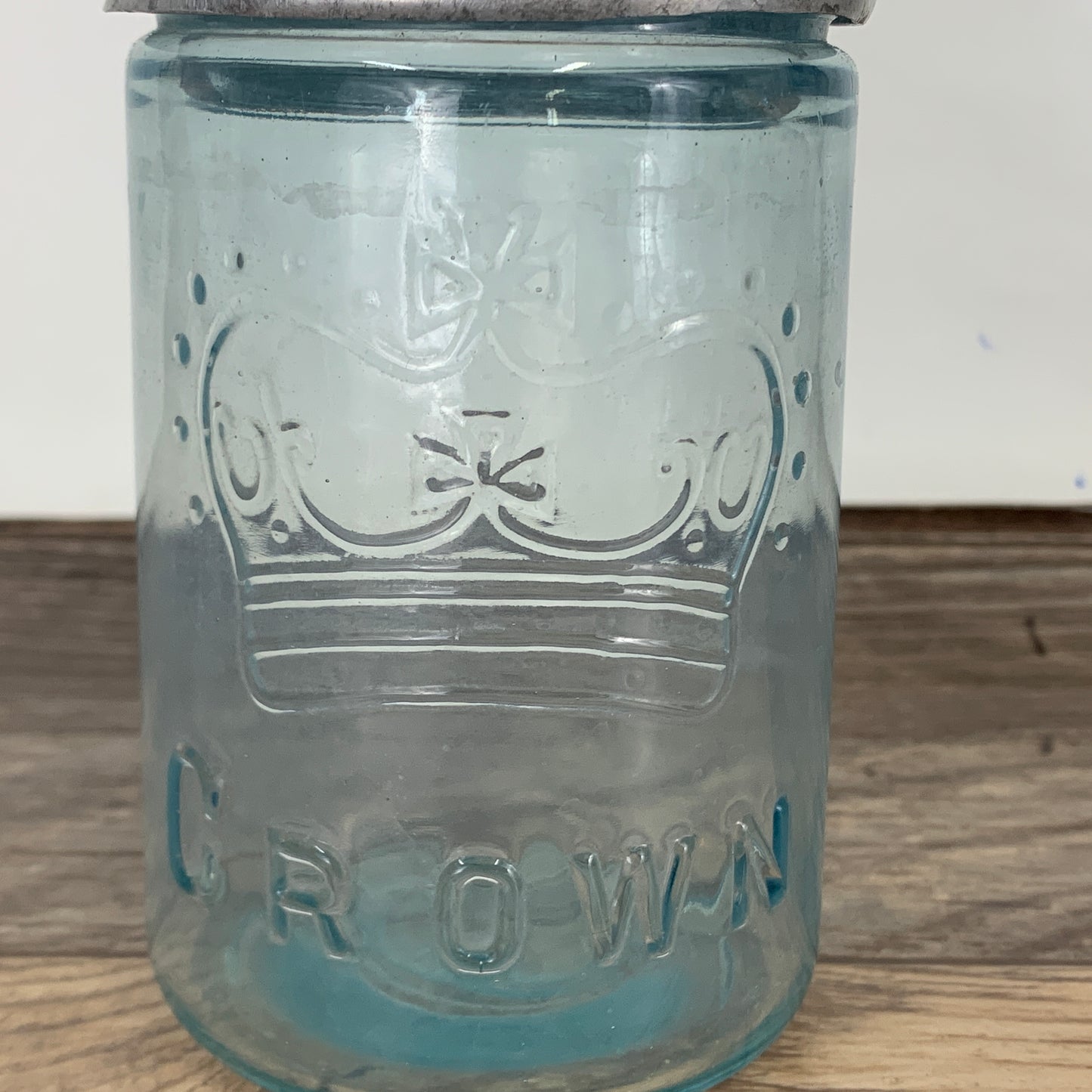 Antique Aqua Blue Crown Canning Jar