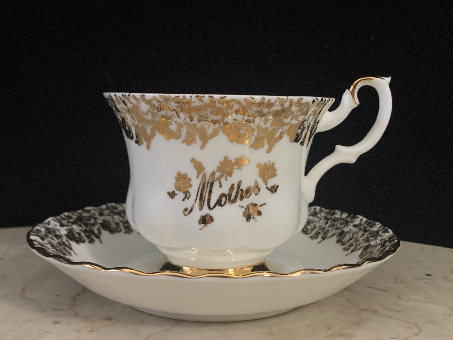 Royal Albert Mother Gold Filigree Vintage Tea Cup and Saucer Gift for Mom