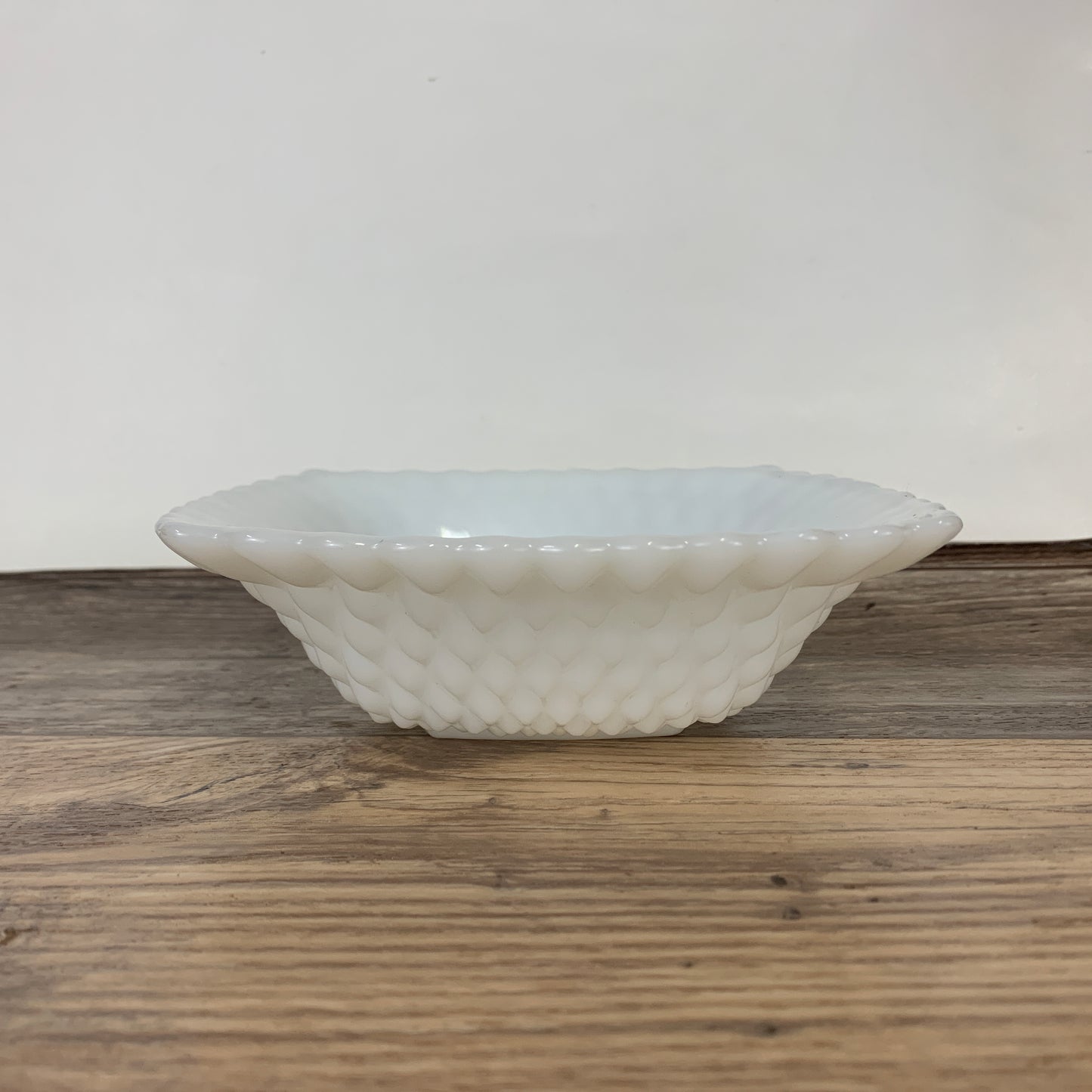 Square Milk Glass Bowl with Quilted Diamond Pattern