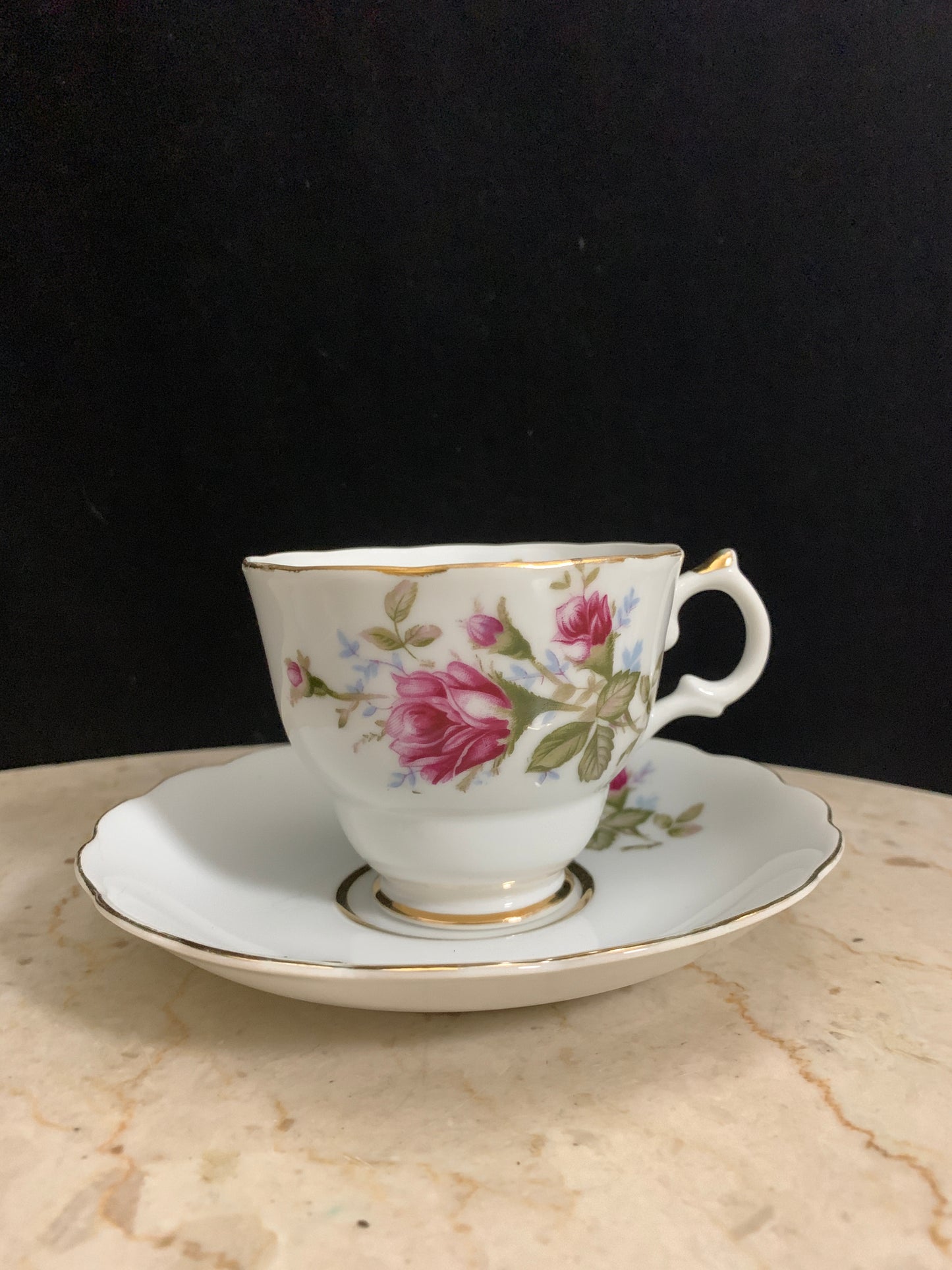 Pair of Mismatched Pink Floral Teacups Tea for Two Teacups with Pink Roses