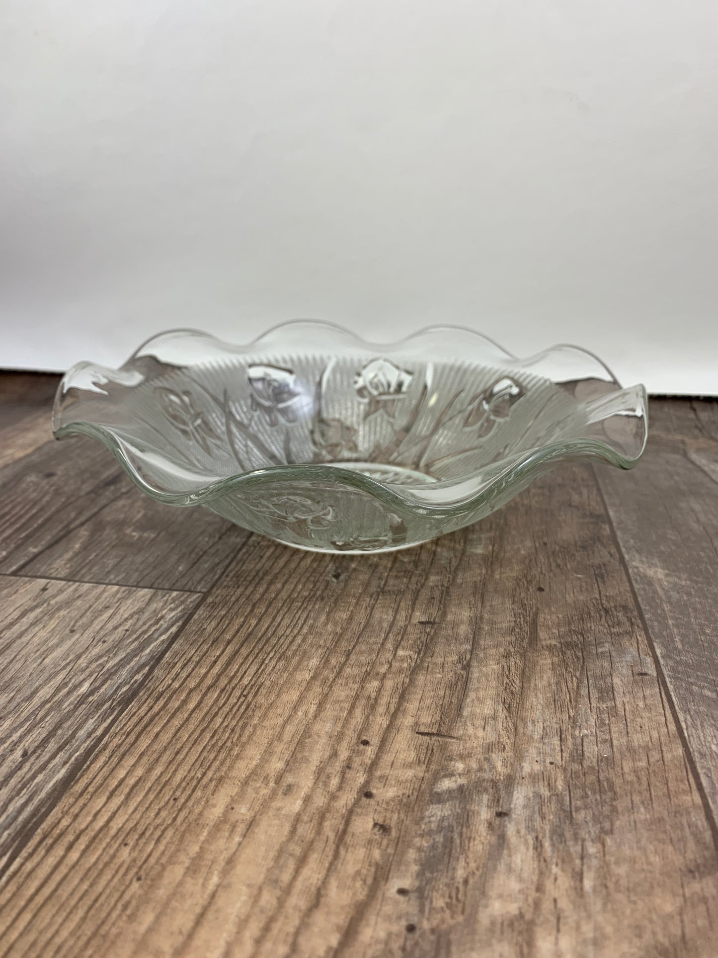 Iris and Herringbone 9 3/4" Fluted Salad Bowl Depression Glass Salad Bowl Vintage Serving Bowl