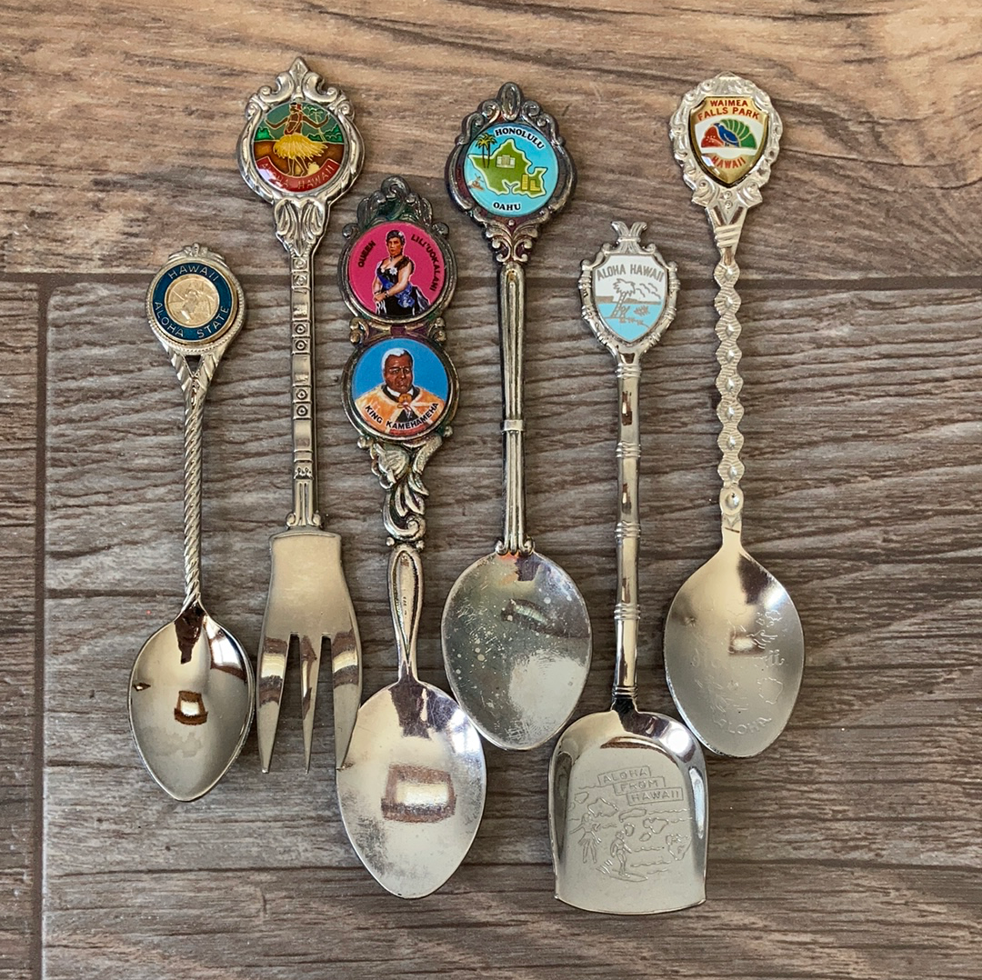 6 Hawaiian Vintage Collectible Souvenir Spoons Instant Collection