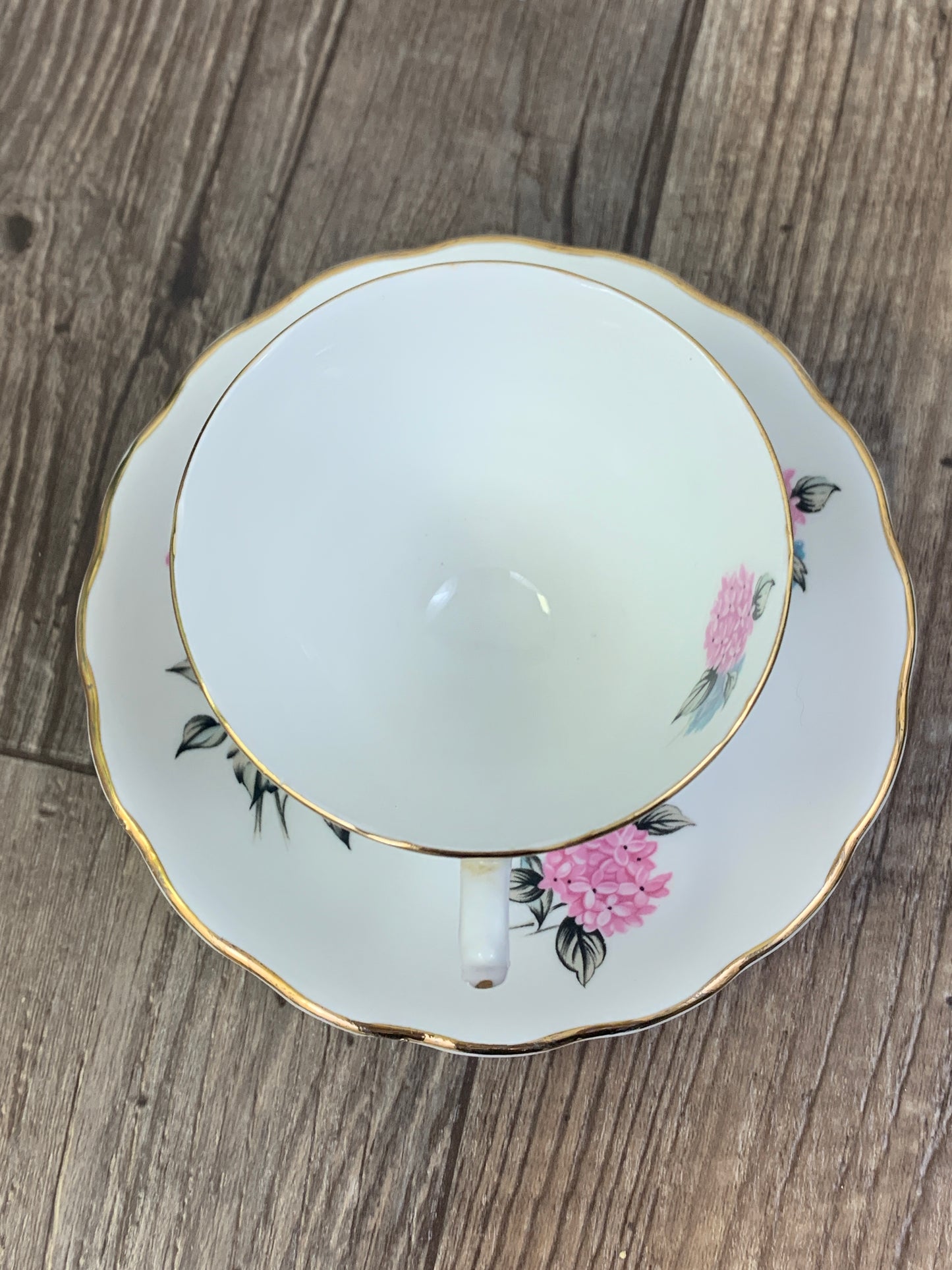 Vintage Teacup with Pink and Blue Hydrangeas