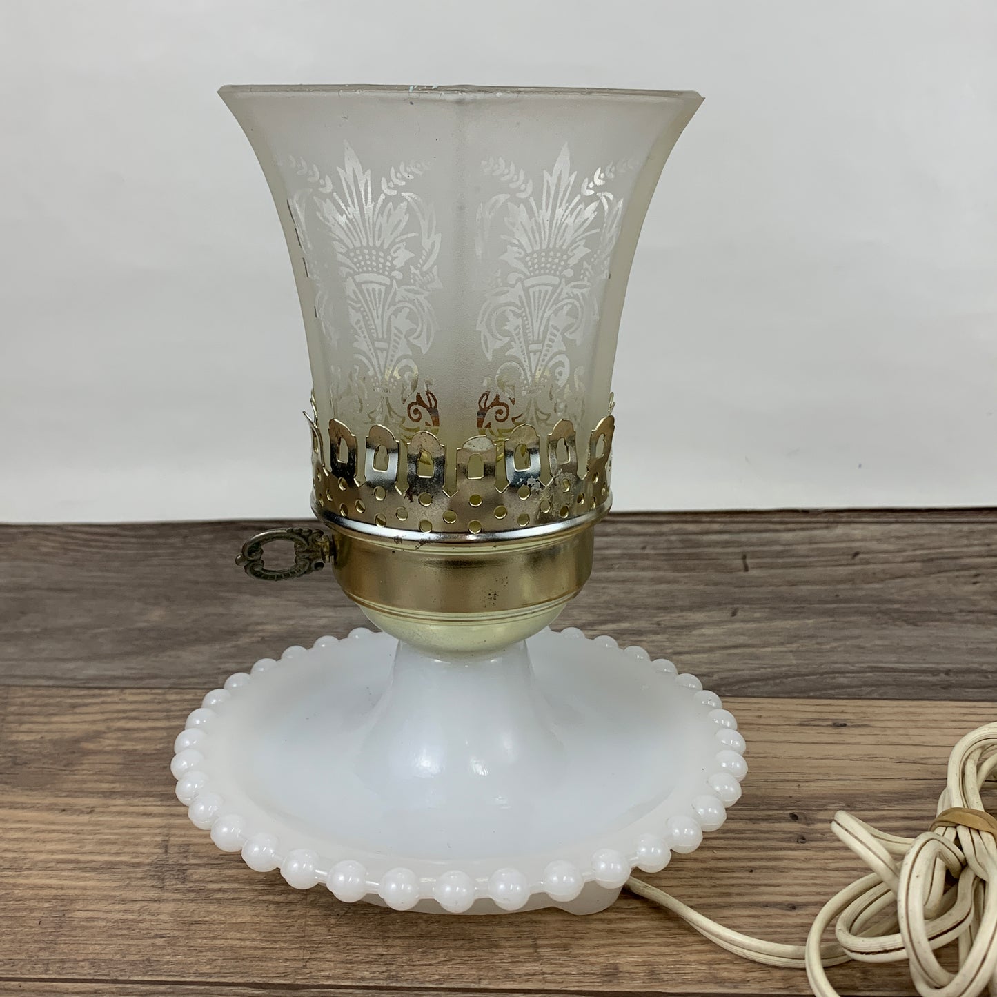 Small Table Lamp with Milk Glass Base and Frosted Glass Shade