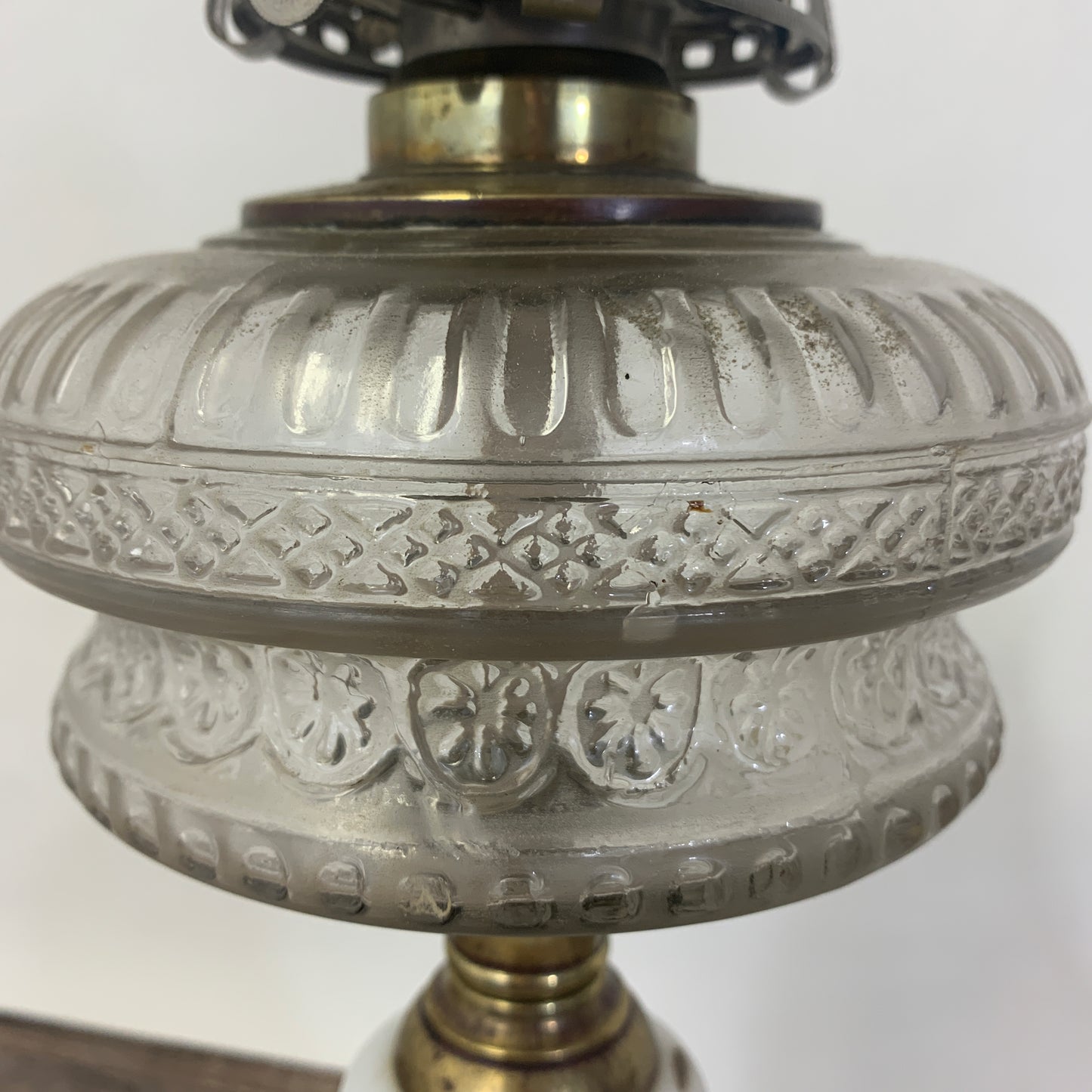 Antique Oil Lamp with Milk Glass and Cast Base