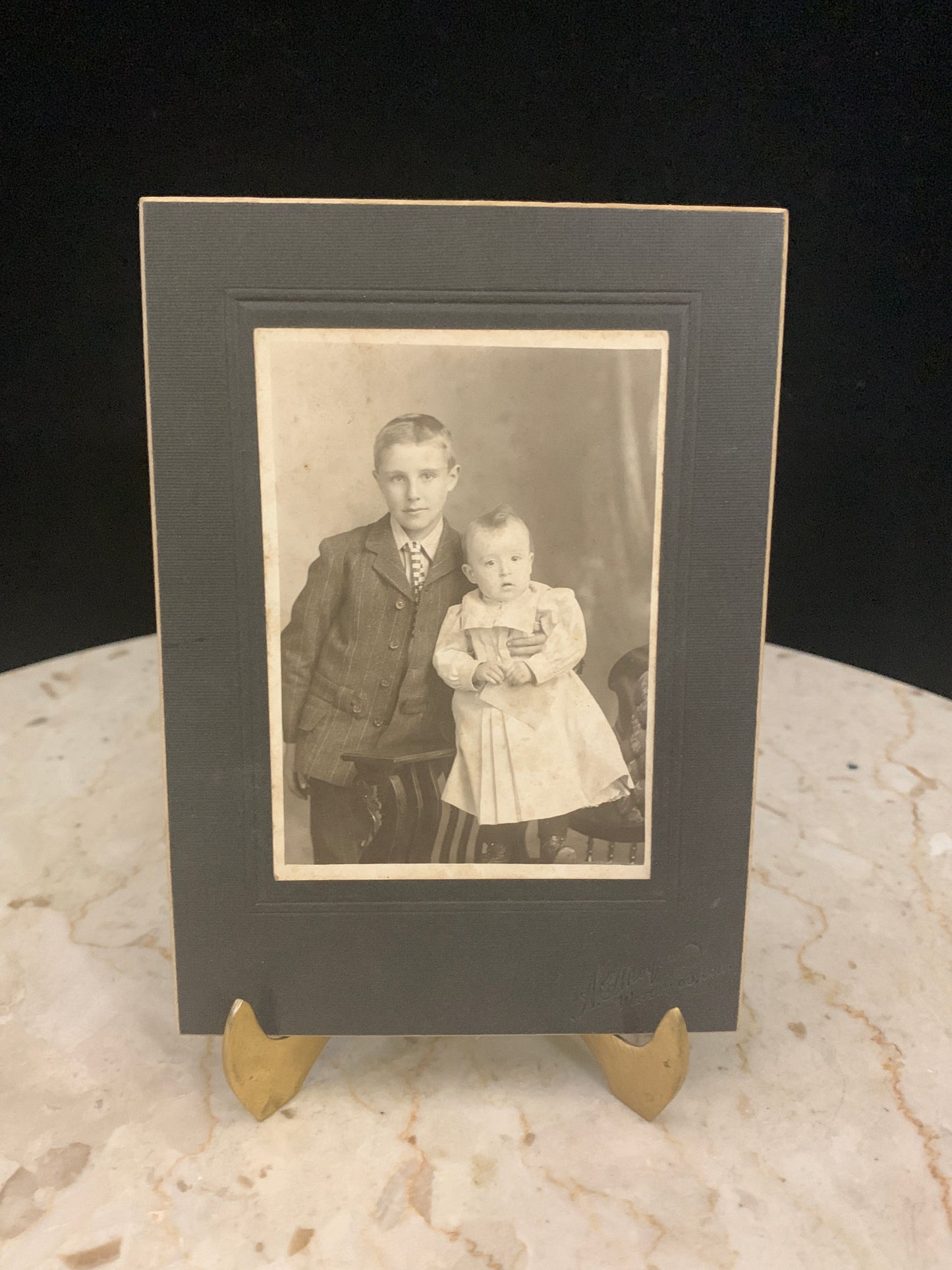 Antique Phototgraph Big Brother and Baby
