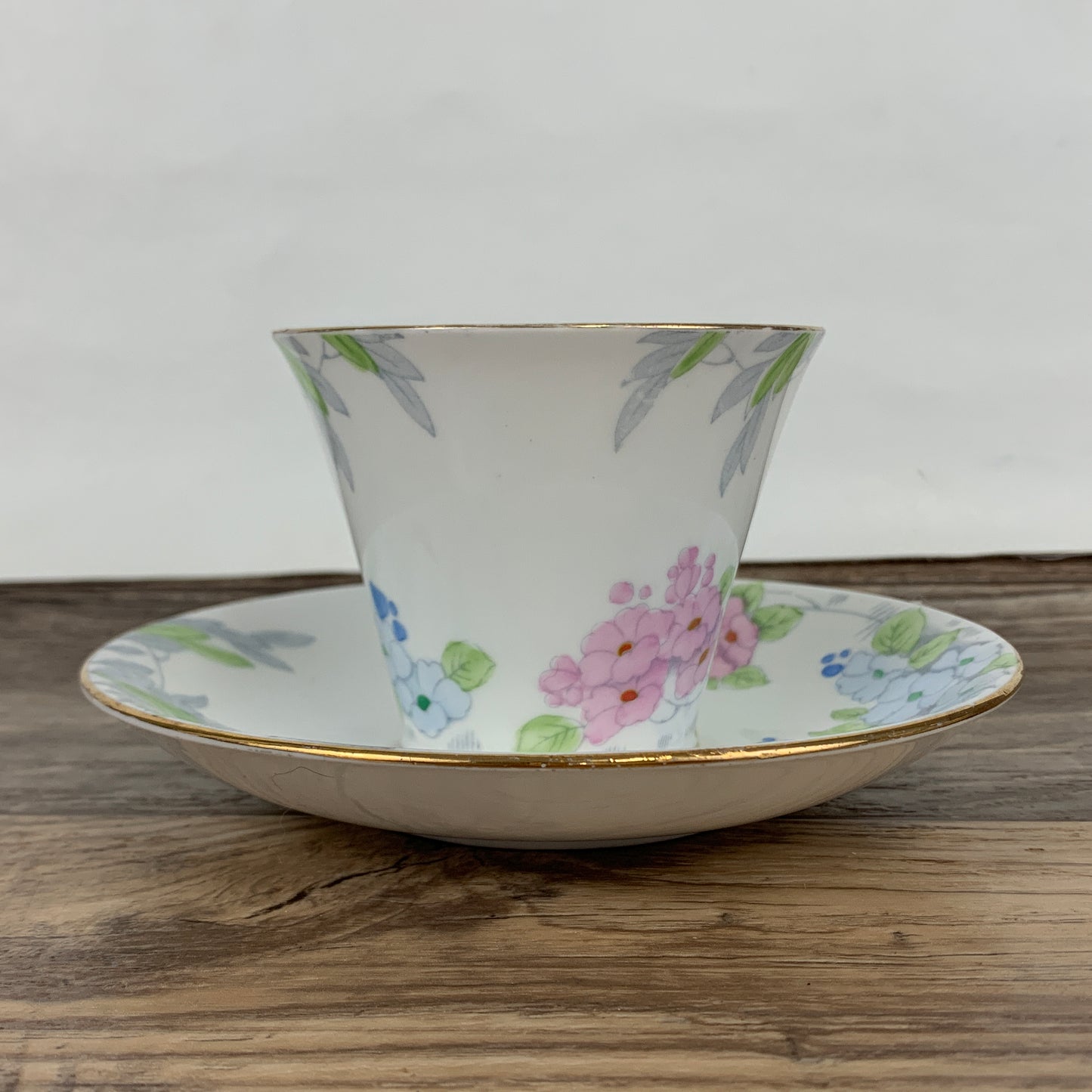 Antique Teacup and Saucer with Triangle Handle Paulette Pattern Standard China