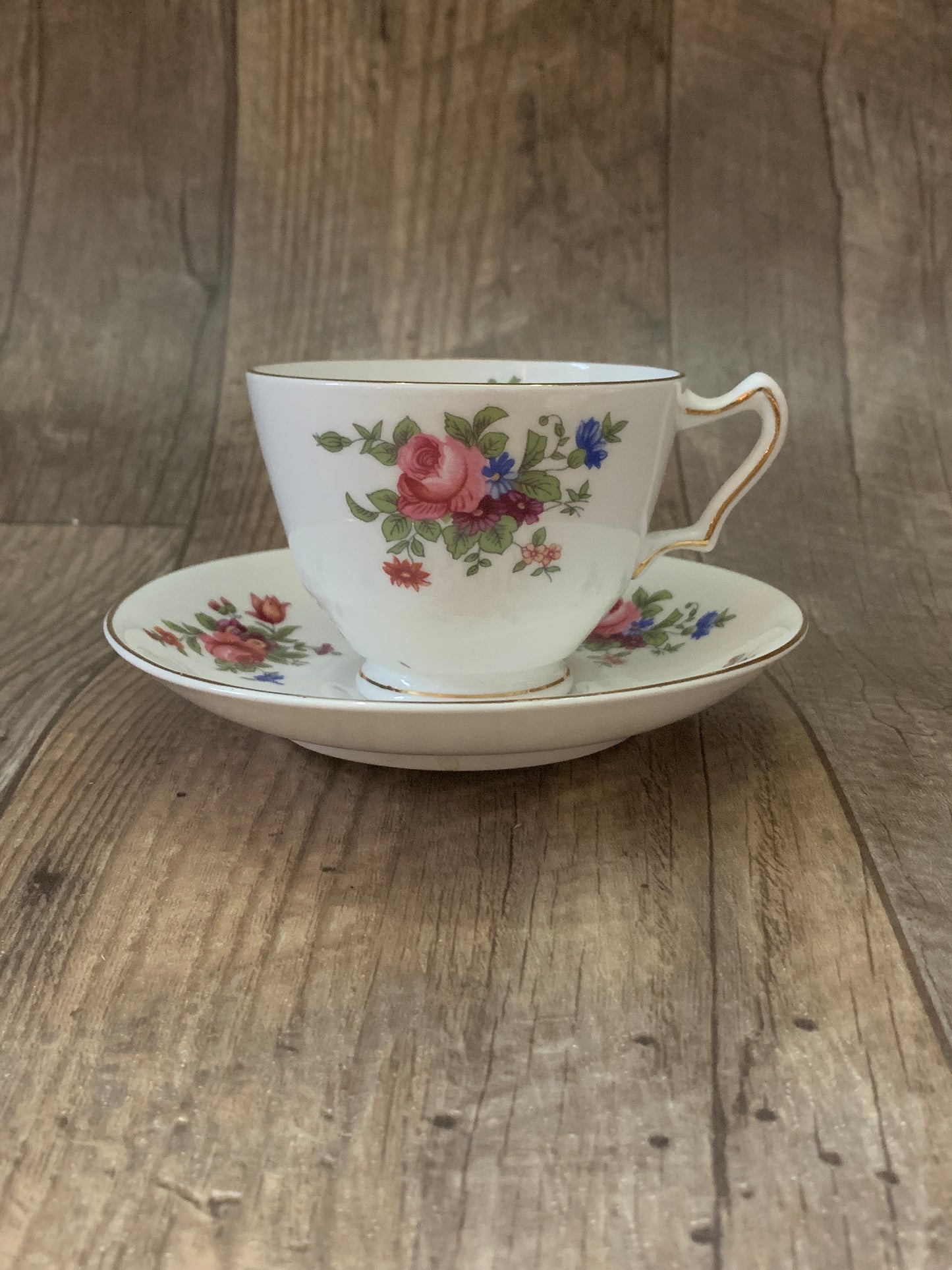 Vintage Teacup with Floral Pattern Staffordshire Tea Cup with Rose Bouquet Mothers Day Gifts