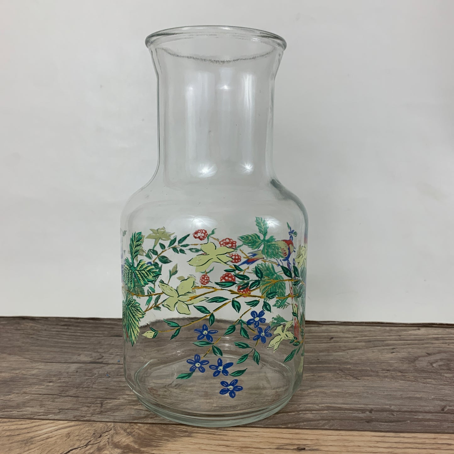 Vintage Juice Carafe with Bird, Leaves, and Berries