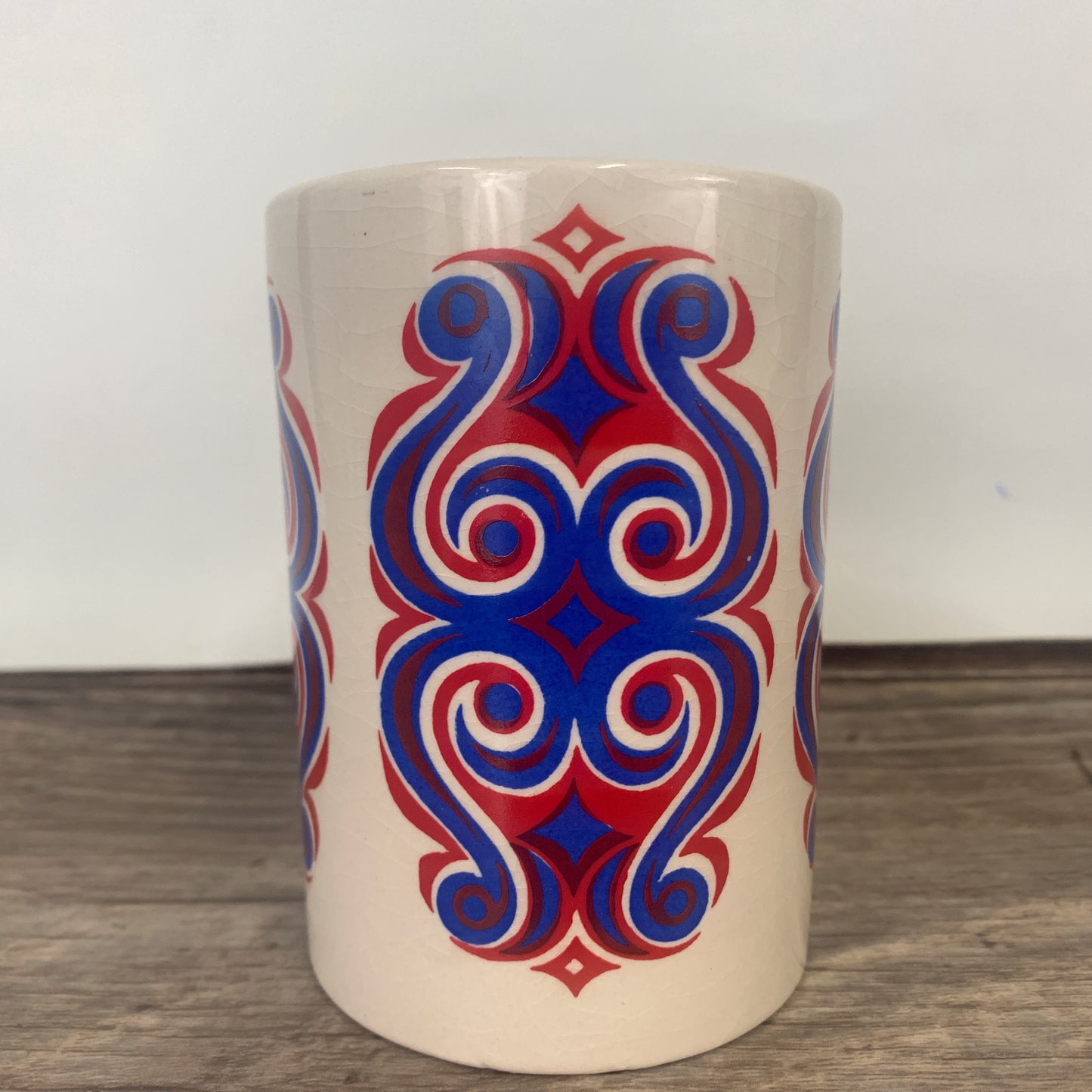 Staffordshire Potteries Tall Coffee Mug with Red and Blue Design