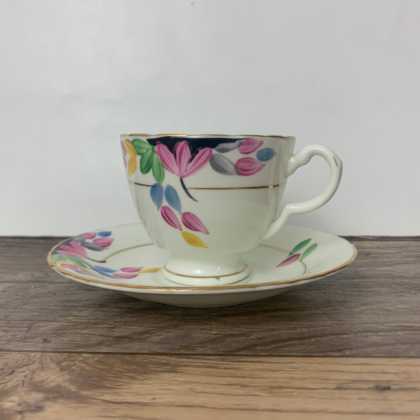 Hand Painted Floral Vintage Teacup and Saucer Set
