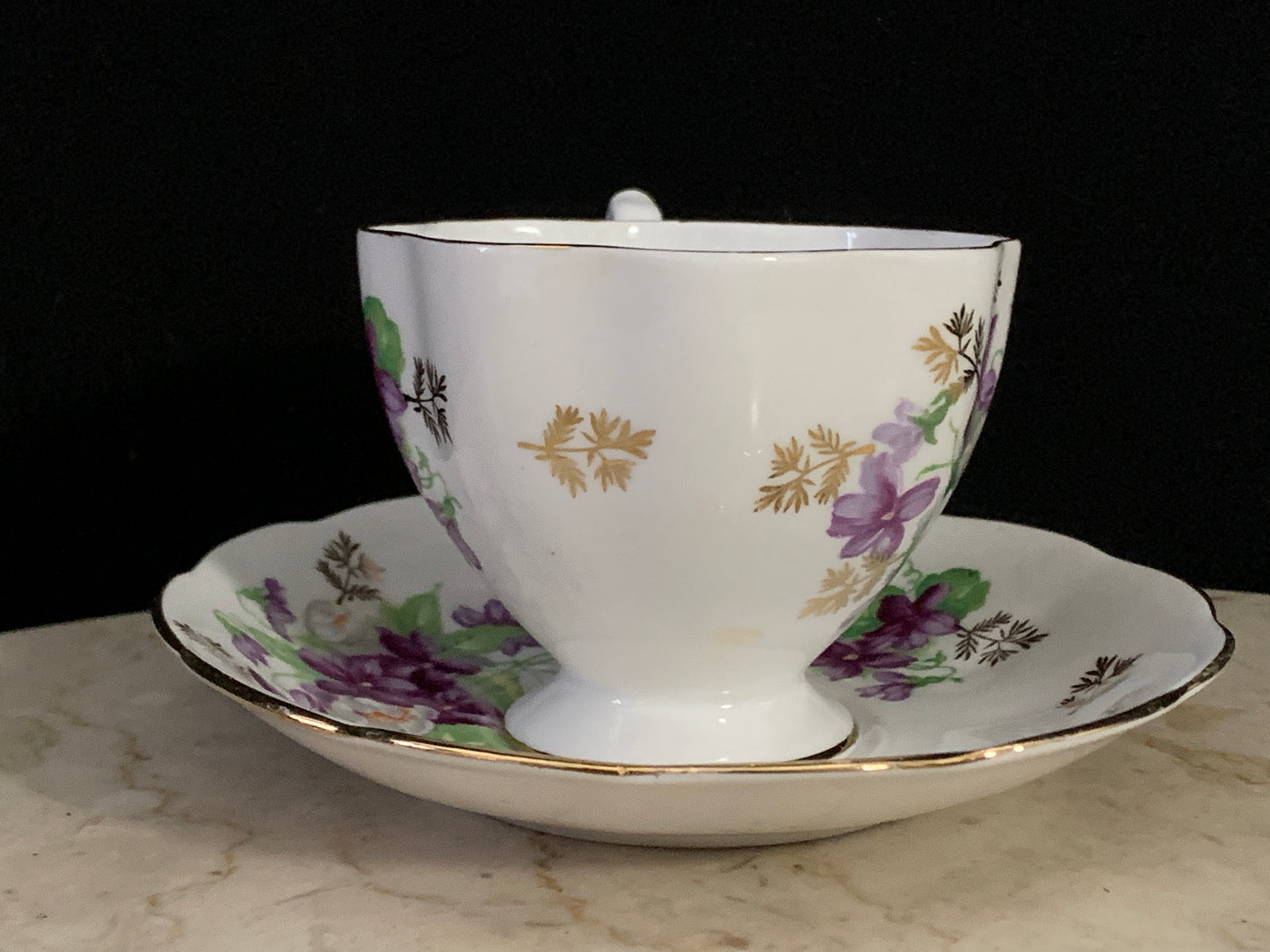 Vintage Tea Cup with Violets Purple Floral Queen Ann Teacup