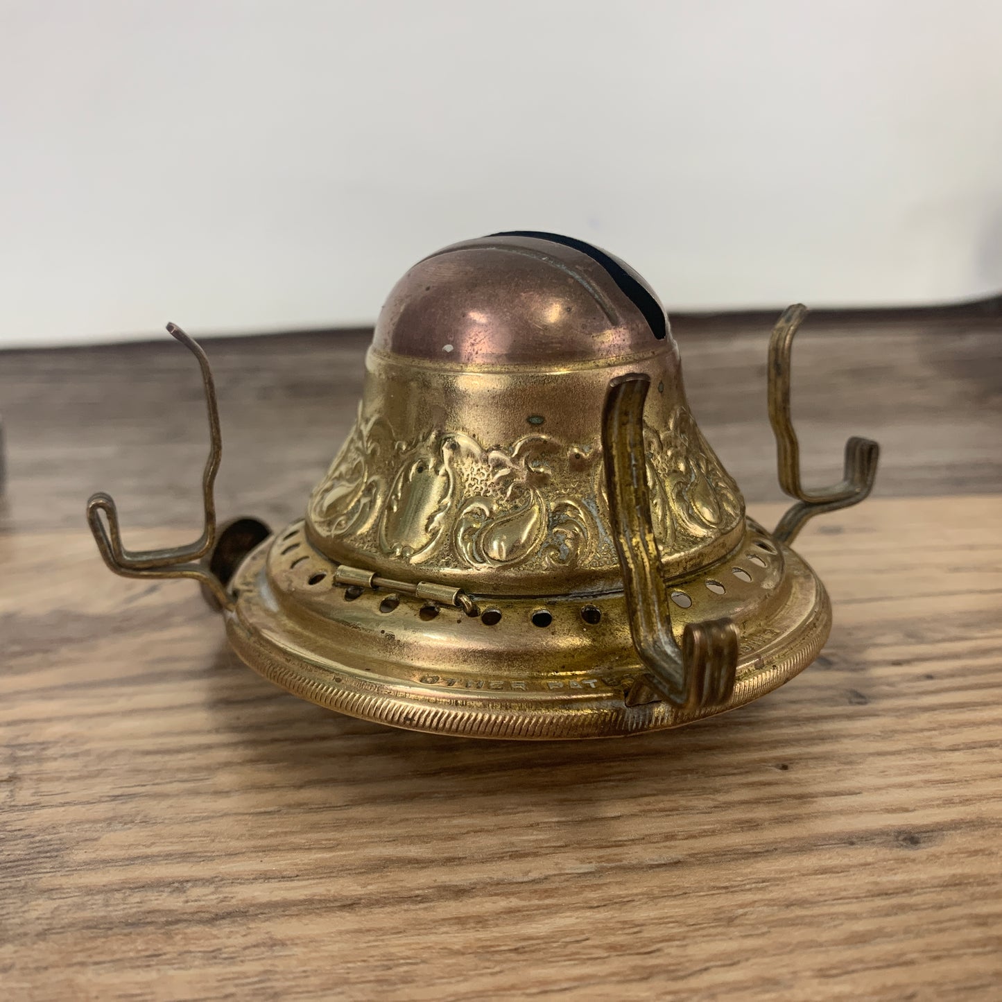 Antique Cast Iron Base Oil Lamp Ornate Burner Patent 1892
