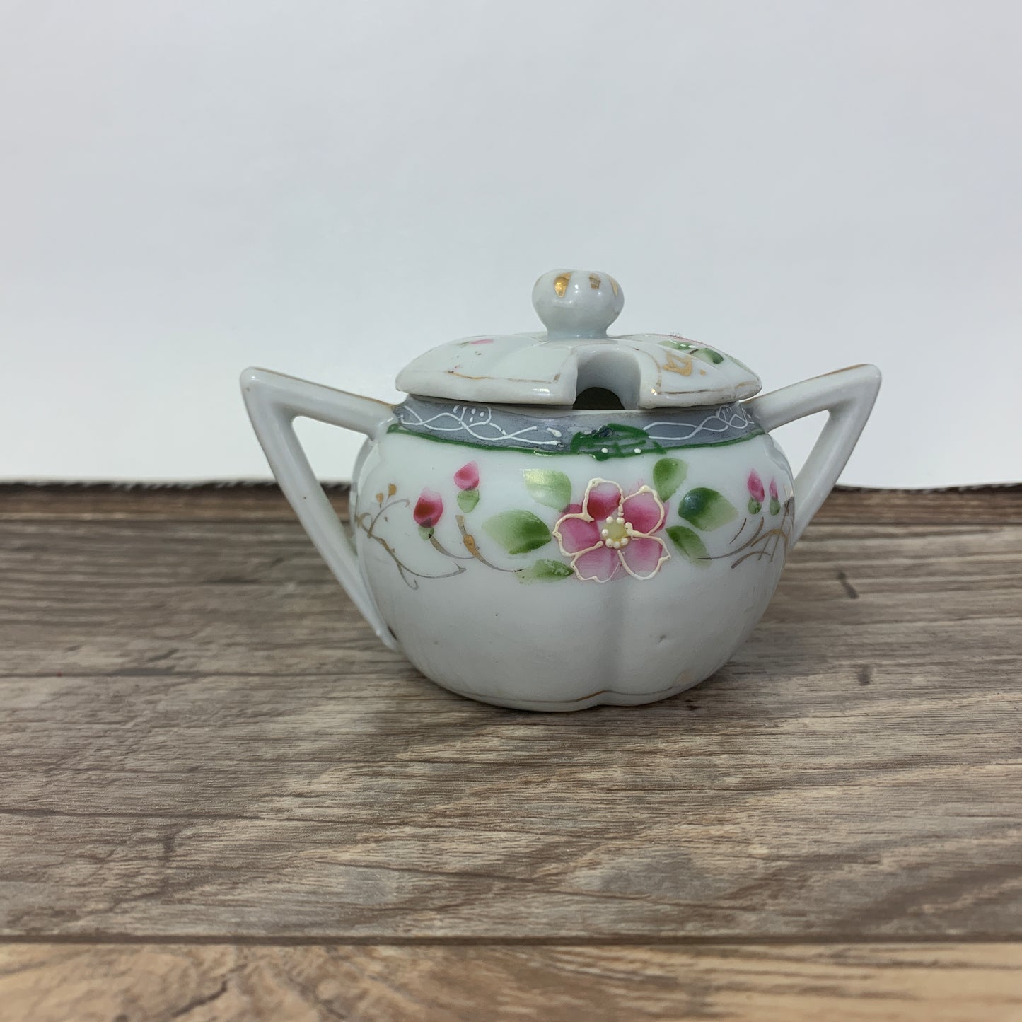 Vintage Ceramic Mustard Pot with Moriage Design