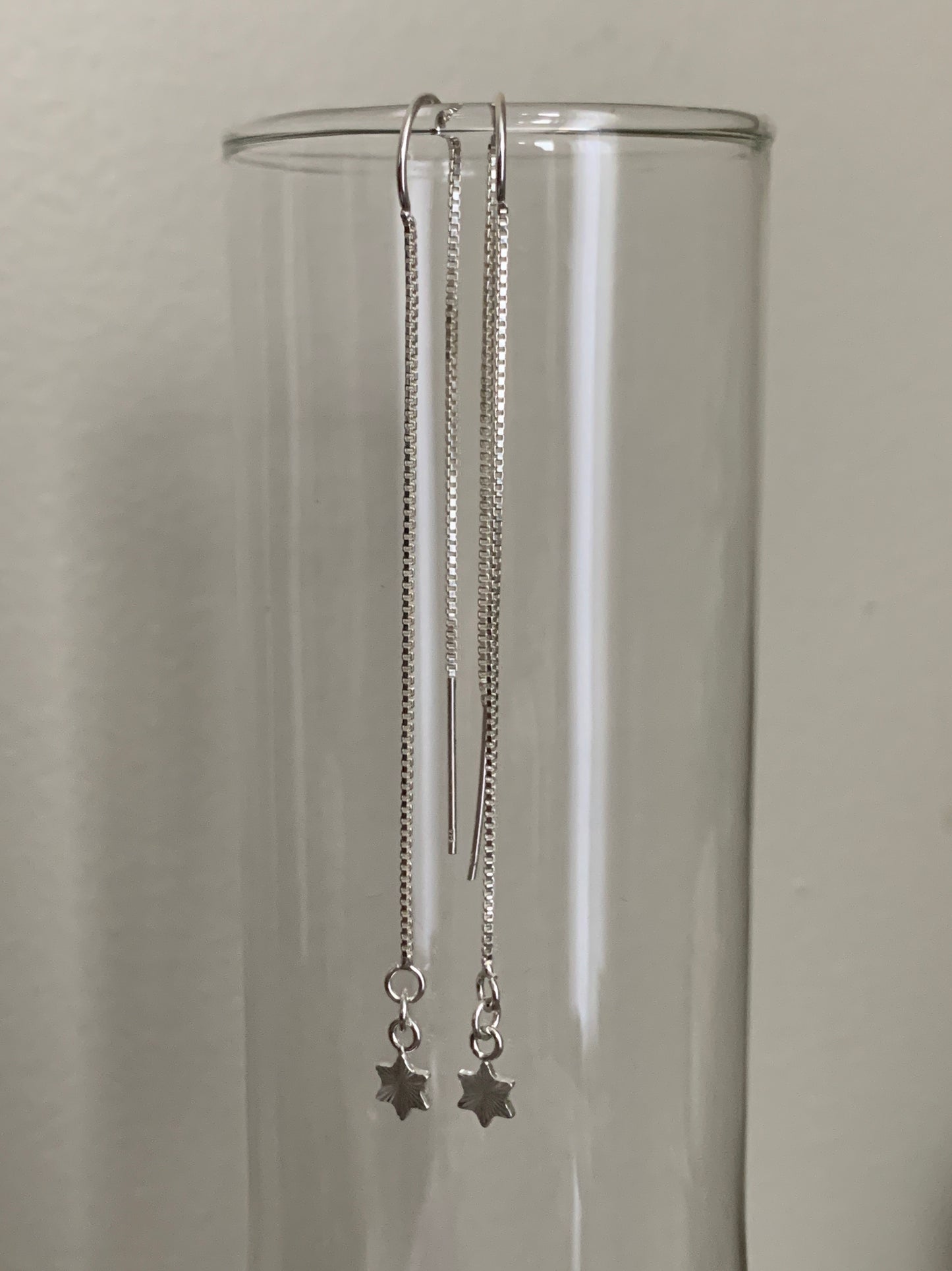 Silver Ear Threads with Stars 5" Box Chain Threaders with U Shaped Rests