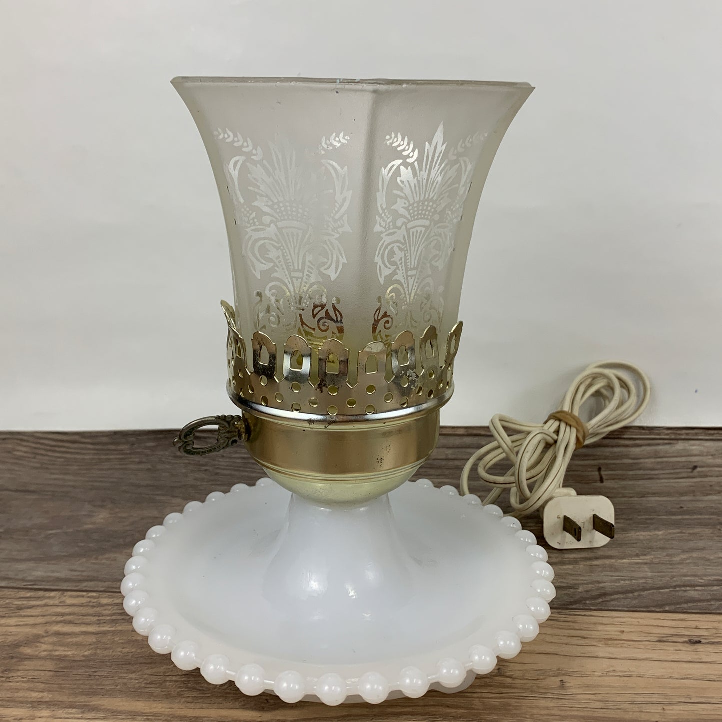 Small Table Lamp with Milk Glass Base and Frosted Glass Shade