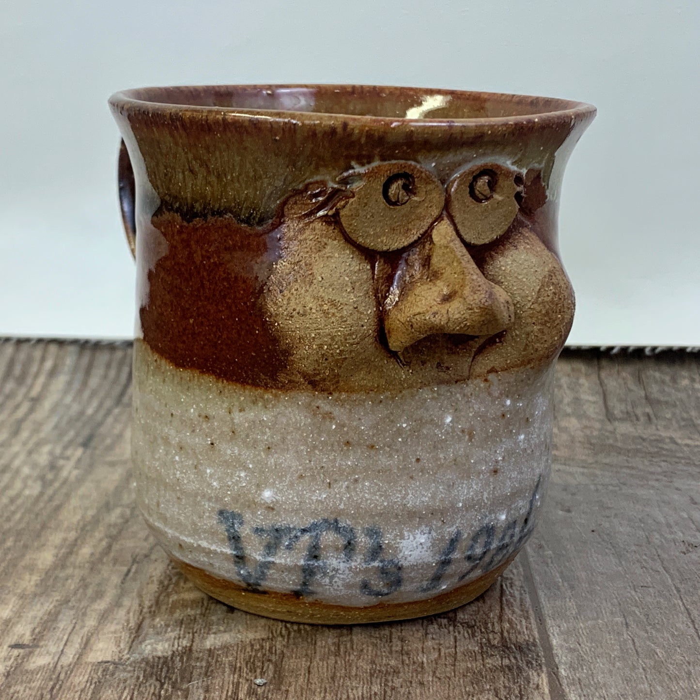 Vintage Drip Glaze Pottery Mug with Face Handmade Pottery Mug with Molded Face