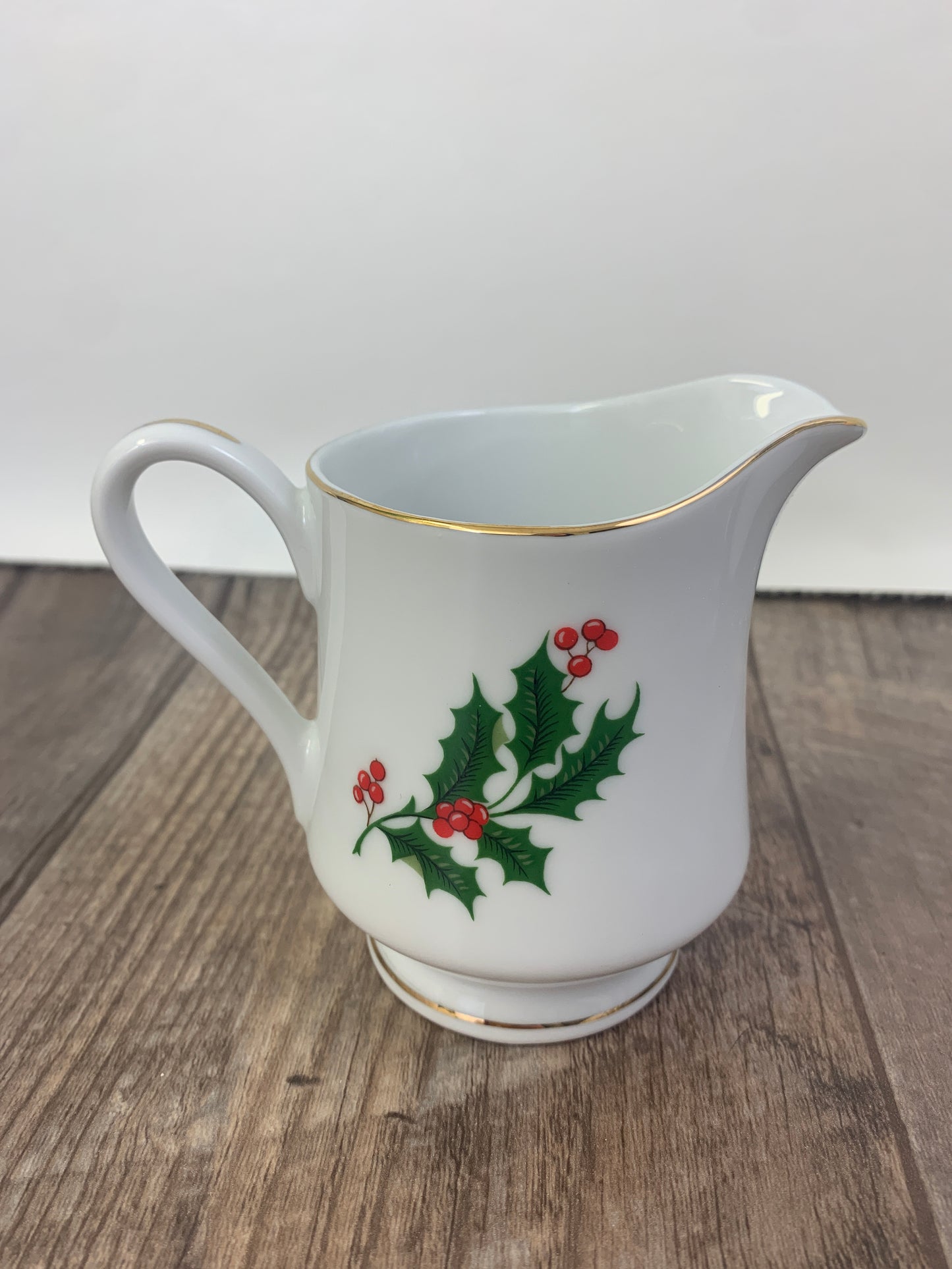 Holly Pattern Cream and Sugar Made in Japan Fine Bone China Cream and Sugar set Vintage Christmas Serving Set