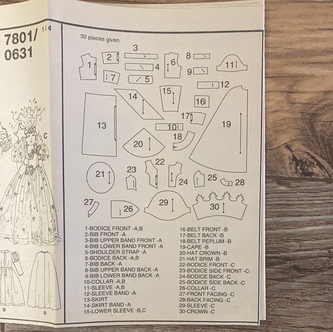 Childs Wizard of Oz Costume Sewing Pattern Size 3 to 8 Simplicity 7801