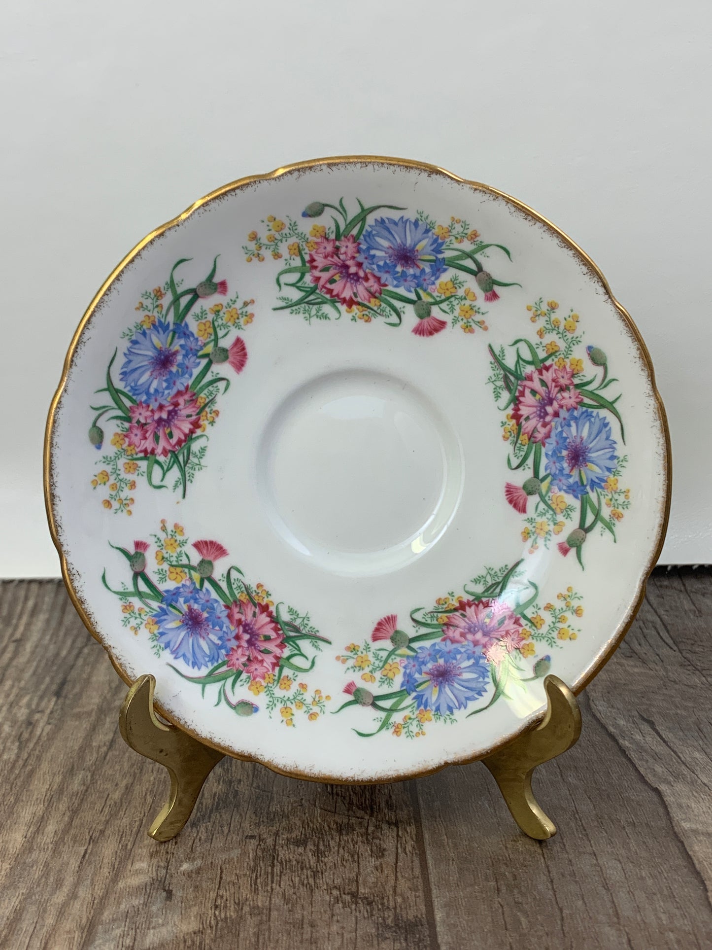 Pink and Blue Thistles Stafford Floral Tea Cup Vintage Teacup with Pink and Blue Floral Pattern