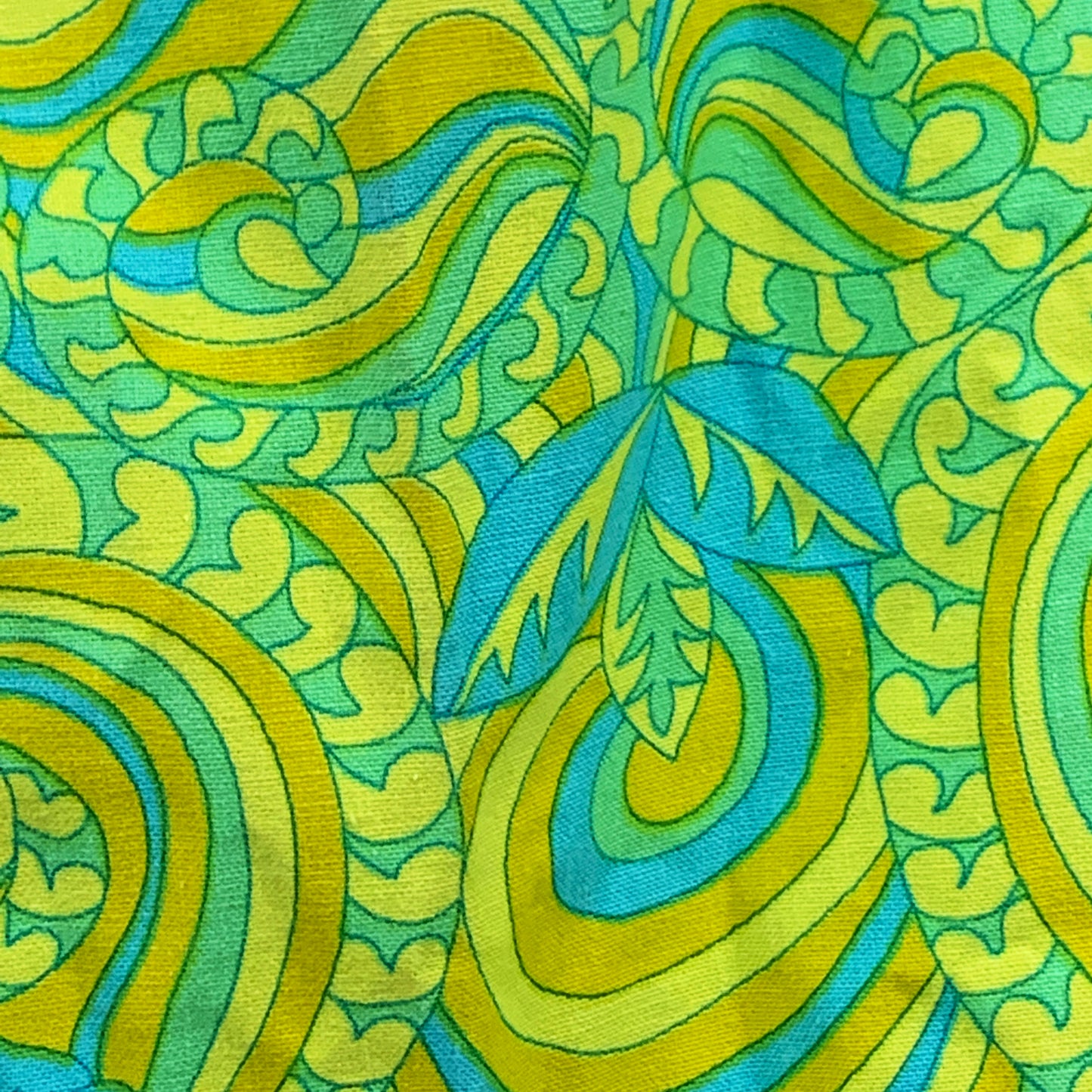 Vintage Apron Yellow, Blue, and Green Psychedelic Pattern Half Apron