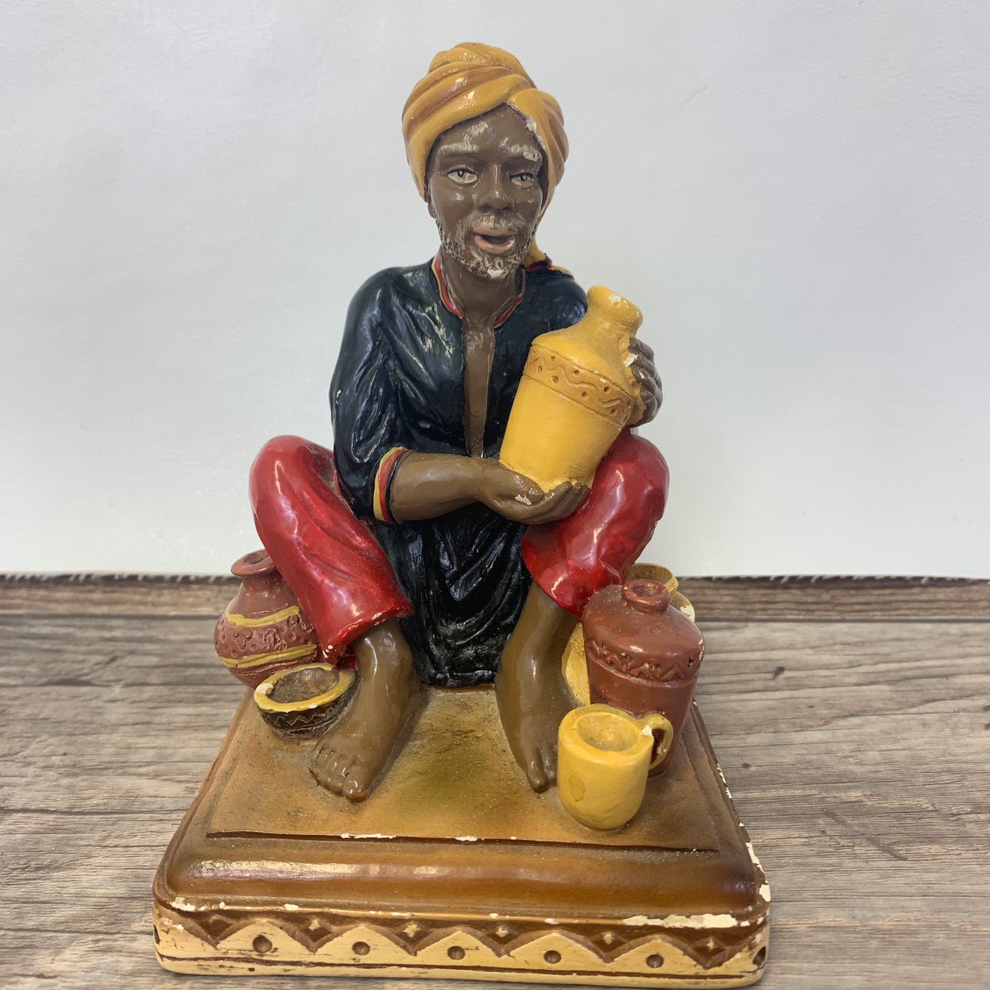 Vintage Chalkware Figure Devonware Old Man Figurine Potter at a Bazaar