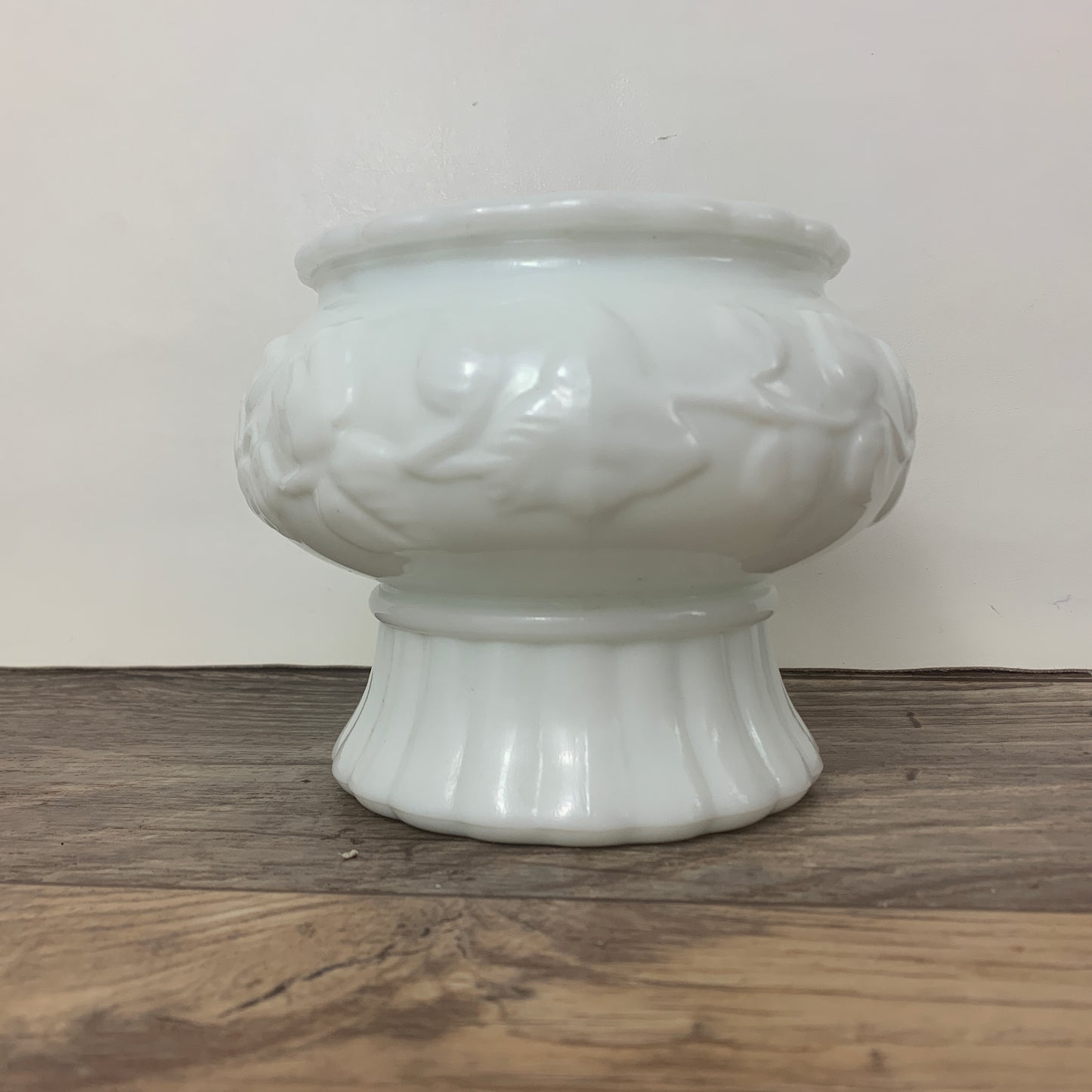 Milk Glass Planter with Raised Grapevine Pattern, Pedestal Planter