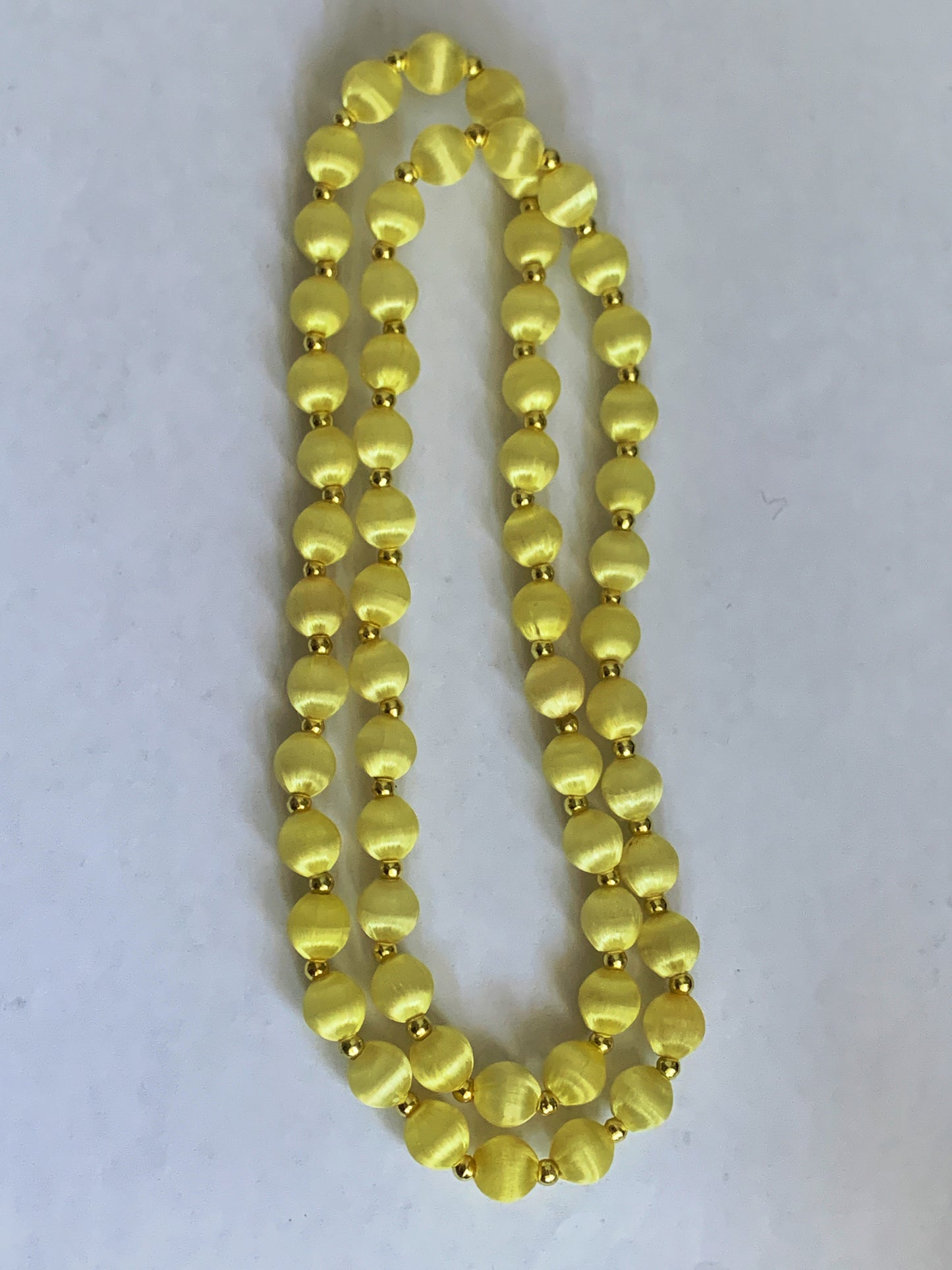 Set of 3 Satin Bead Necklaces Yellow Purple Green Cloth Covered Bead Necklaces