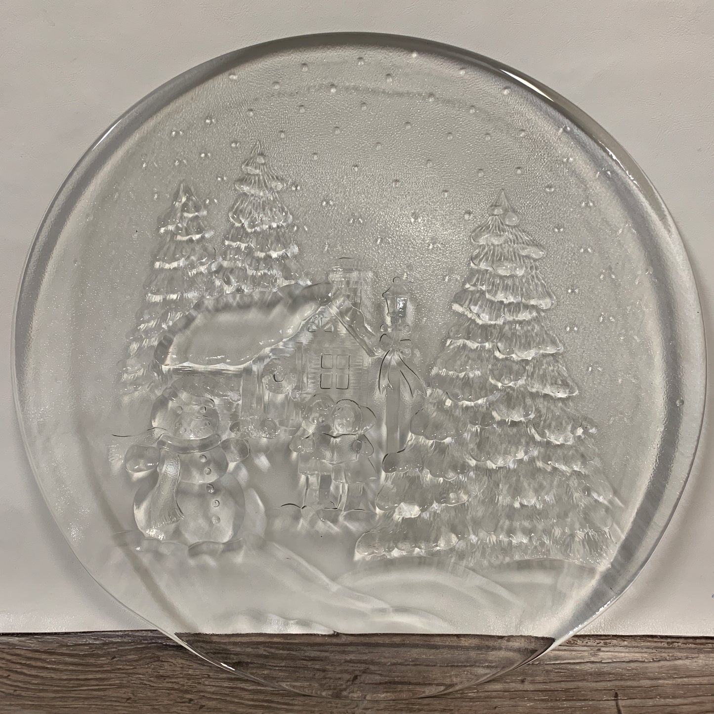 Large Glass Christmas Platter, Clear Glass Tray with Christmas Scene