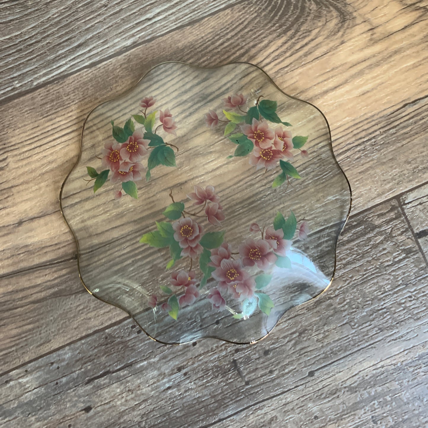 Pink Floral Dresser Dish, Small Plate with Ruffled Edge,
