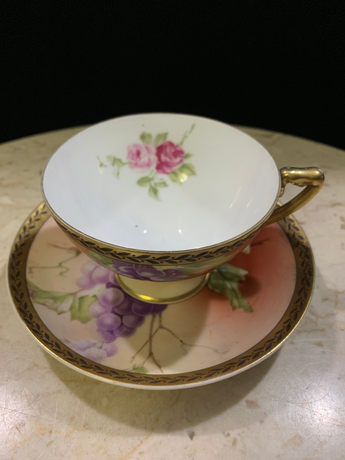 Rosenthal Hand Painted Tea Cup and Saucer with Grape Pattern Bavaria China Teacup
