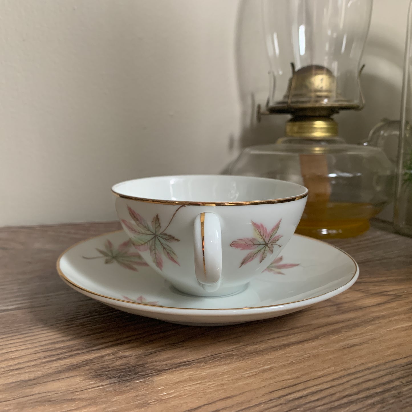 Royal Ming China Vintage Teacup and Saucer with Maple Leaves