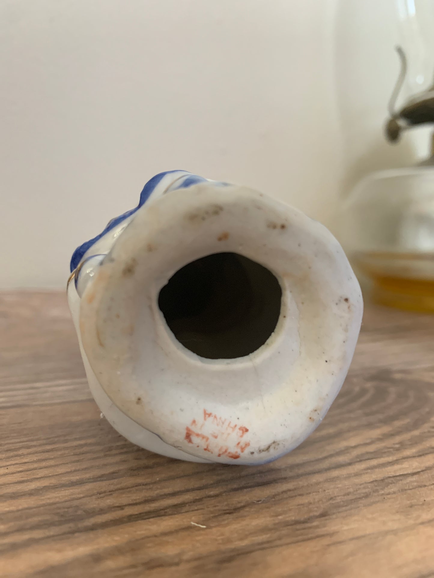 Blue and White Girl with Bunny Small Statuette Vintage Porcelain Figurine