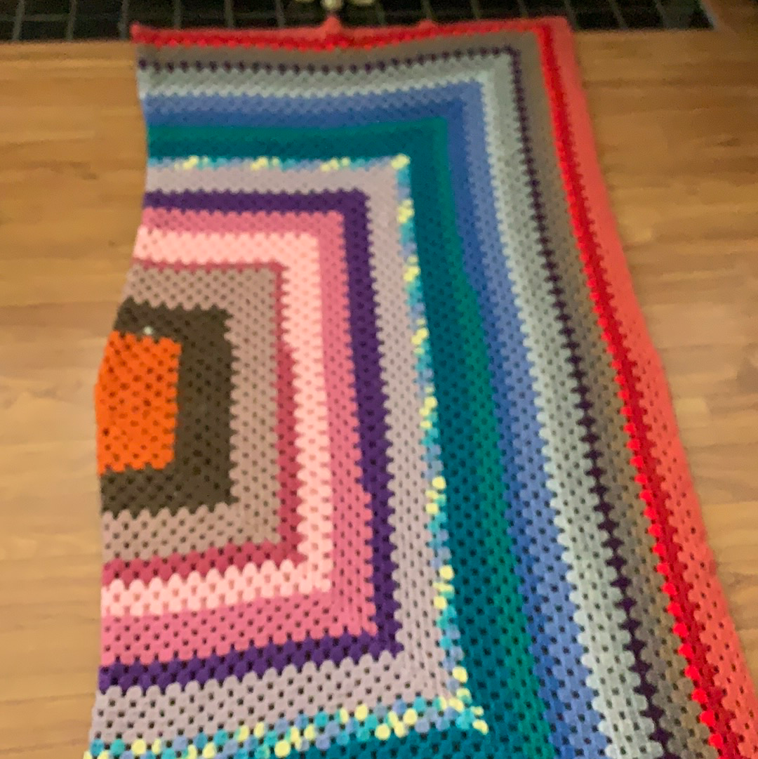 Vintage Crochet Blanket Large Colourful Granny Square Afghan