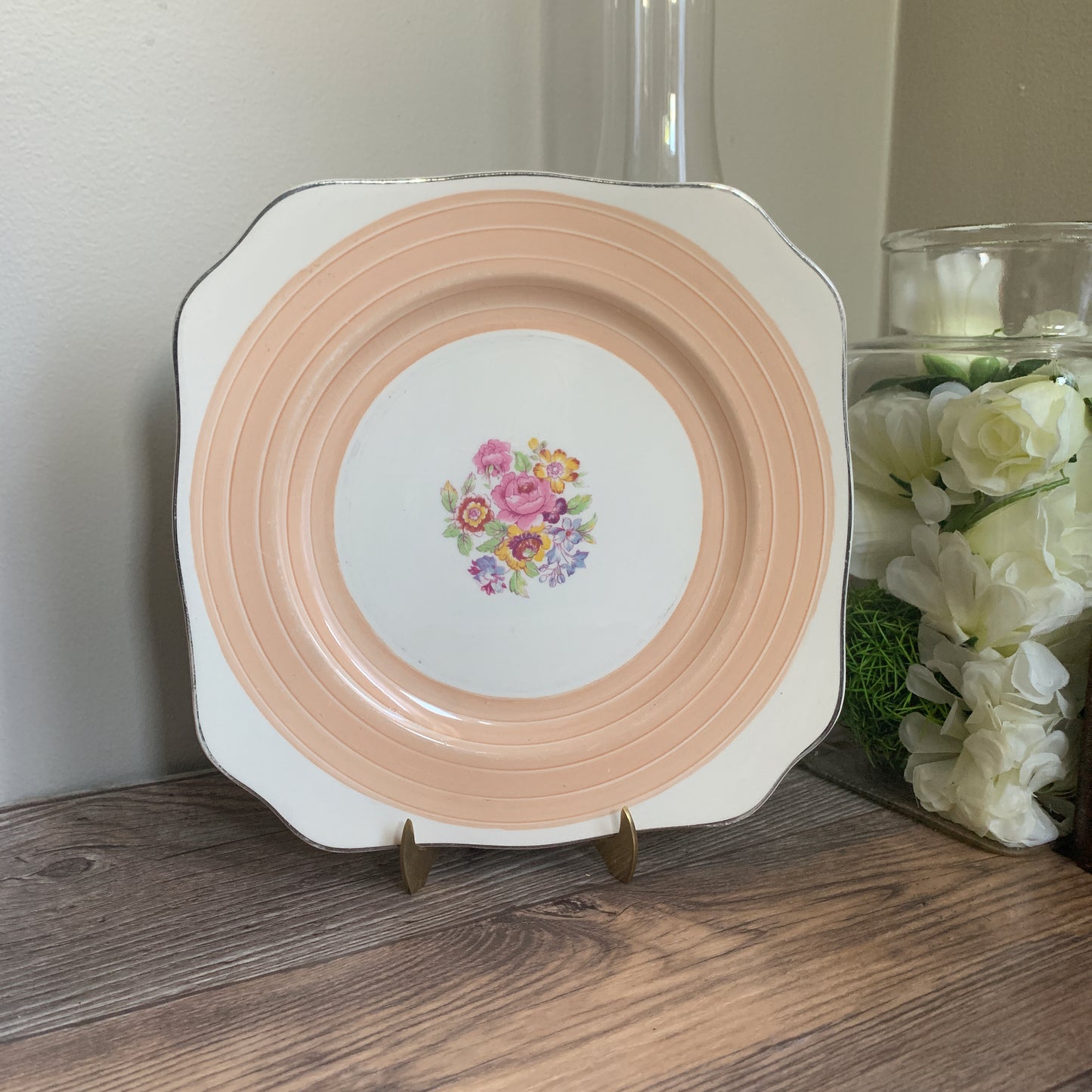 Vintage China Plate Simpsons (Potters Ltd) Peach and Cream Square Plate
