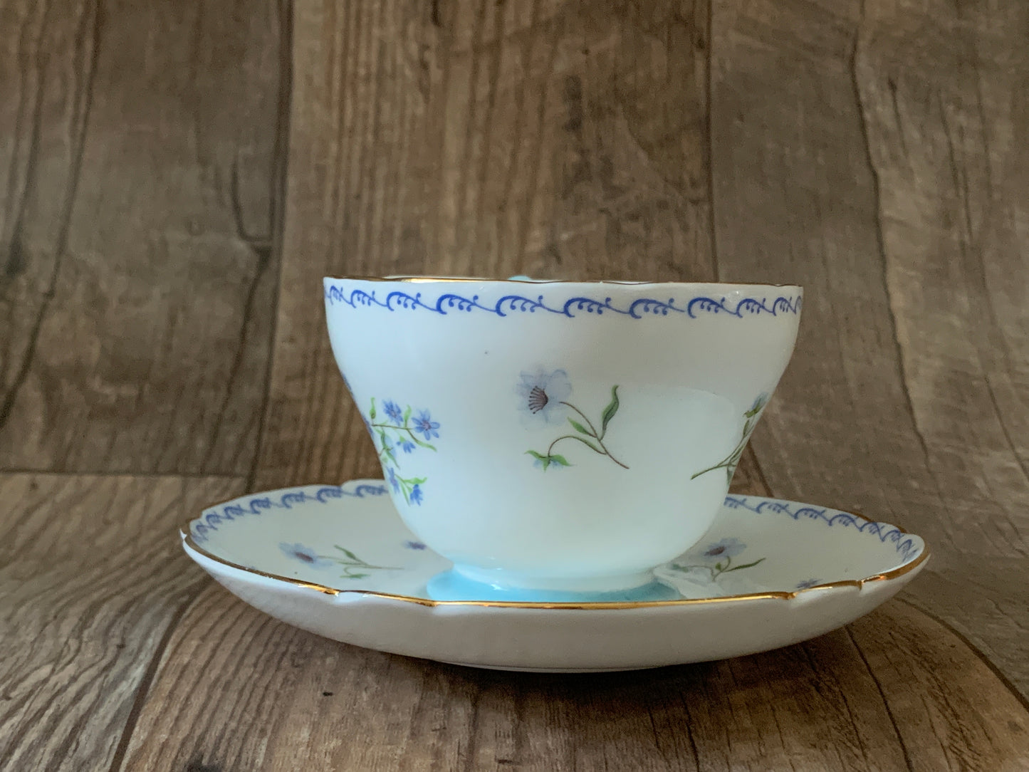 Shelley Bone China Blue Rock Teacup and Saucer