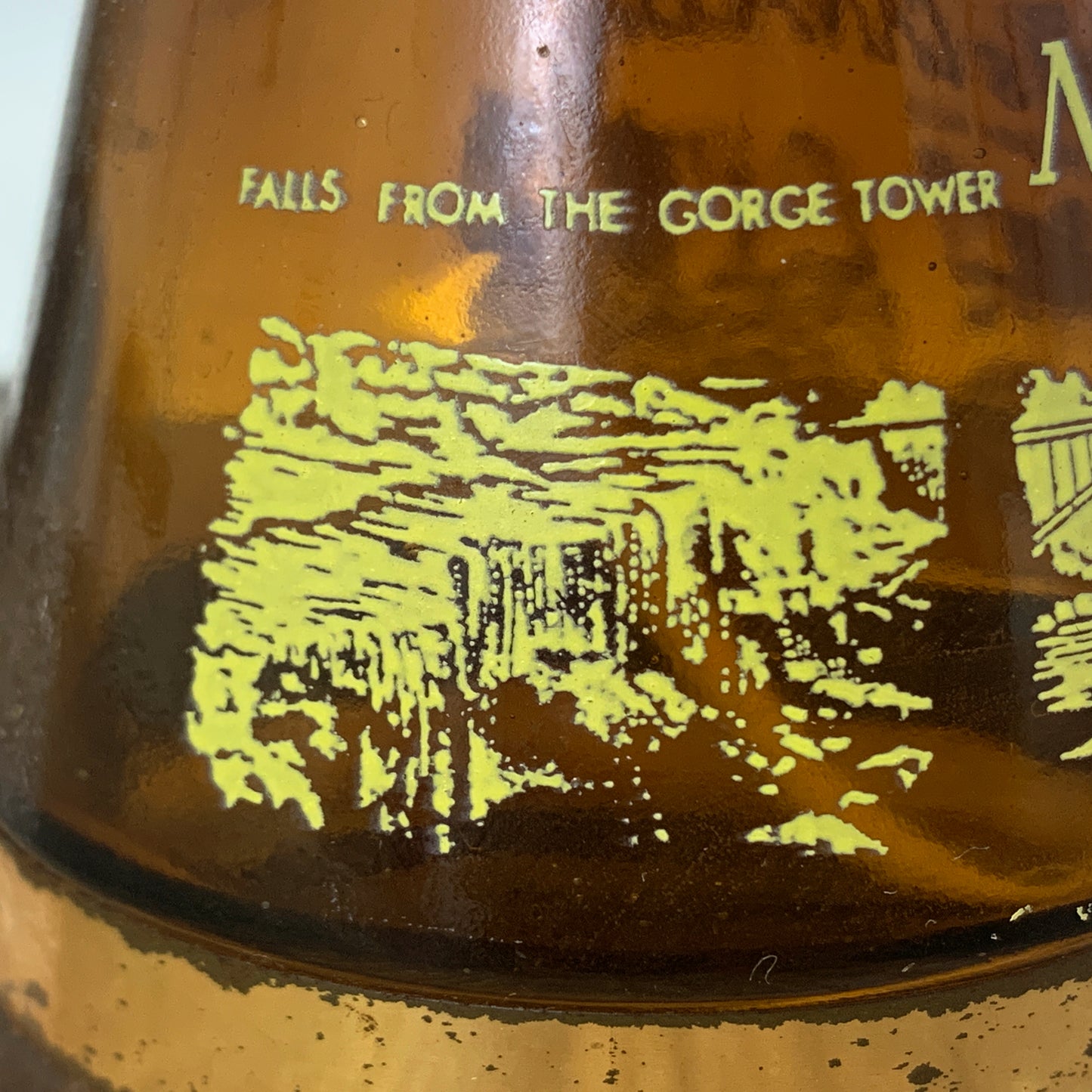 Vintage Niagara Falls Mini Oil Lamp Souvenir, Amber Glass Oil Lamp