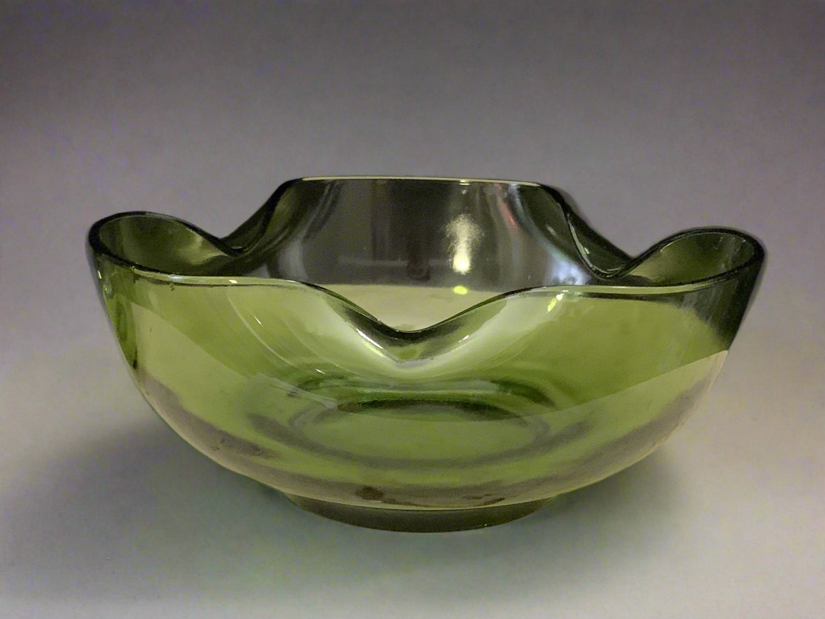Anchor Hocking Vintage Green Glass Chip and Dip Bowls - Set of Two Bowls