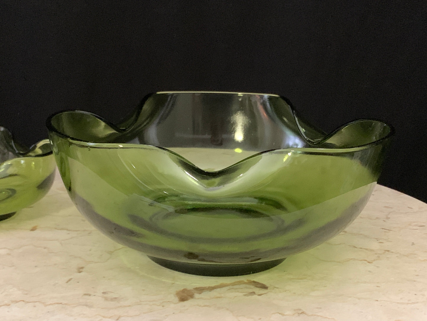 Vintage Avocado Green Glass Chip and Dip Bowl Anchor Hocking Chip and Dip Set