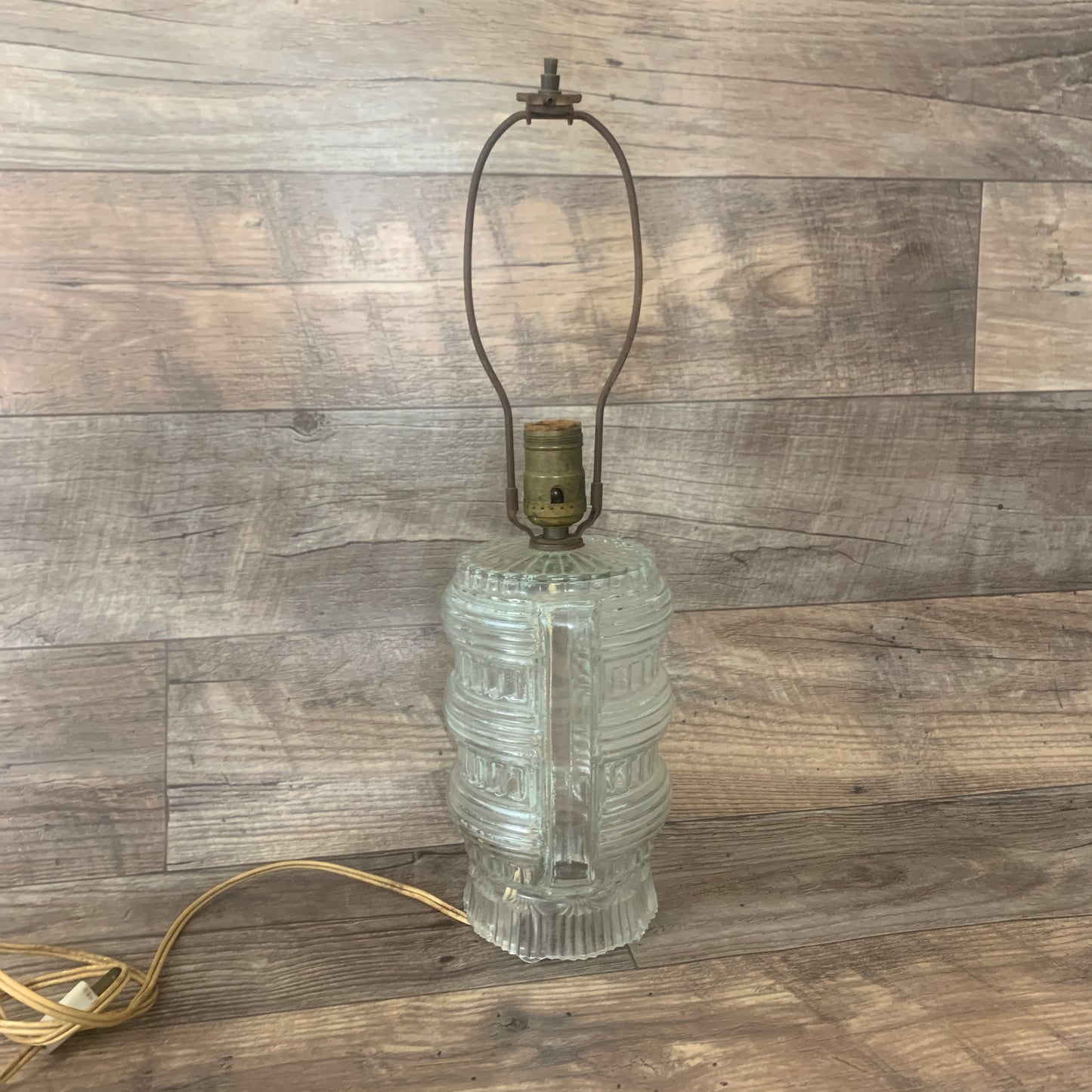 Art Deco Early Electric Glass , Antique Glass Lamp, Clear Glass Lamp with Ribbed Pattern