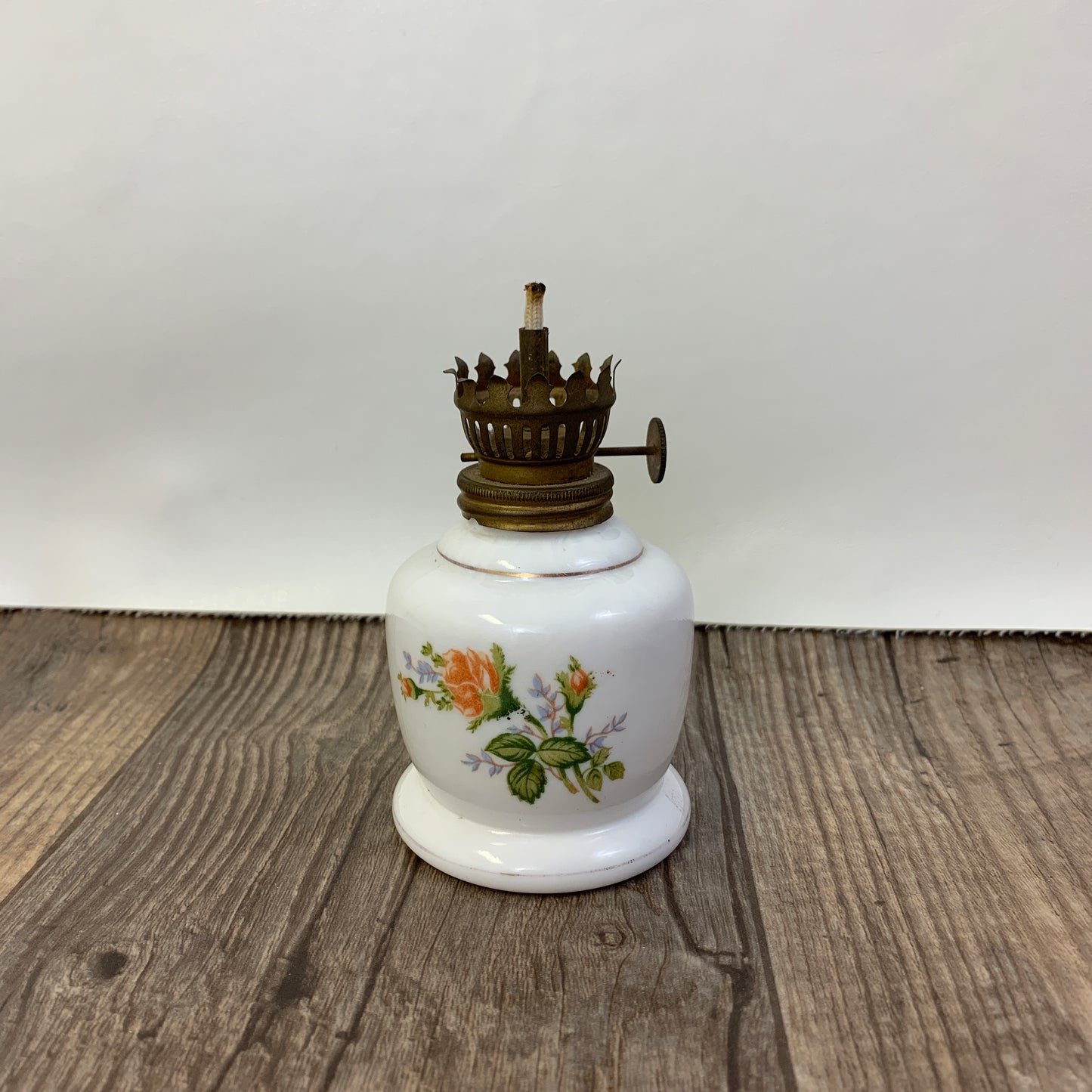 Mini Milk Glass Oil Lamp Base with Floral Pattern