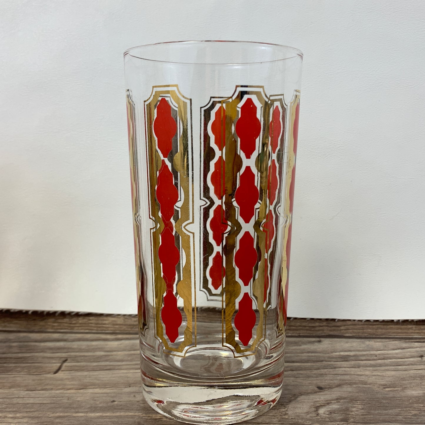 Red and Gold Vintage Collins Glasses, Tall Vintage Cocktail Glasses