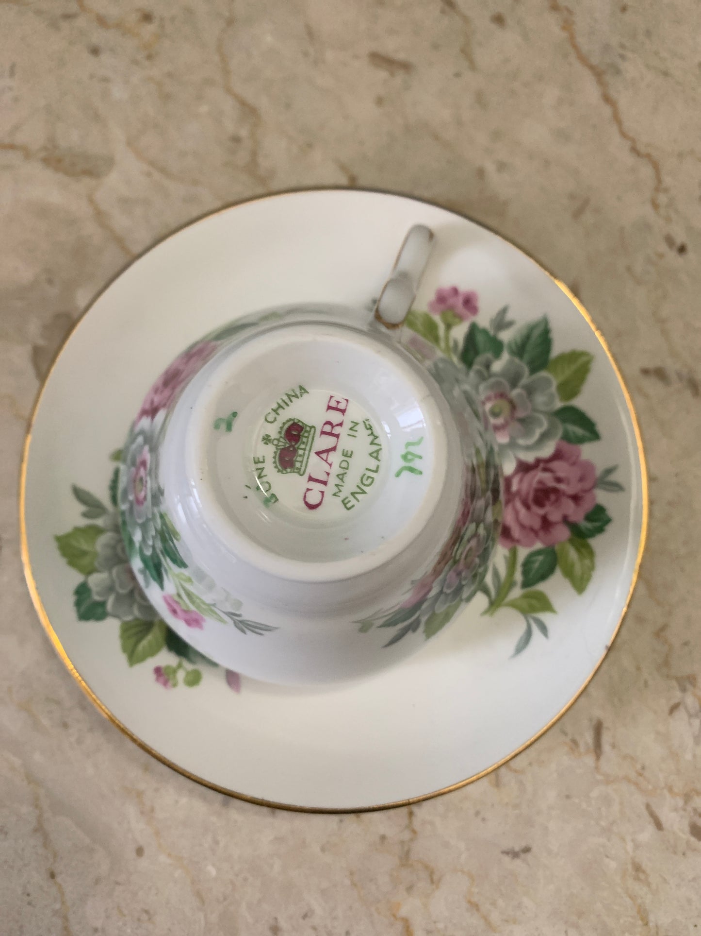Pink and White Floral Tea Cup and Saucer Set Clare China Vintage Teacup