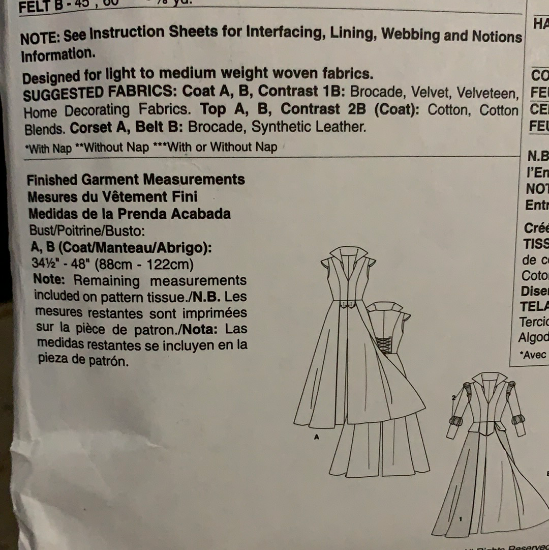 McCalls Costumes M6819 Coats, Tops, Corset, and Belt