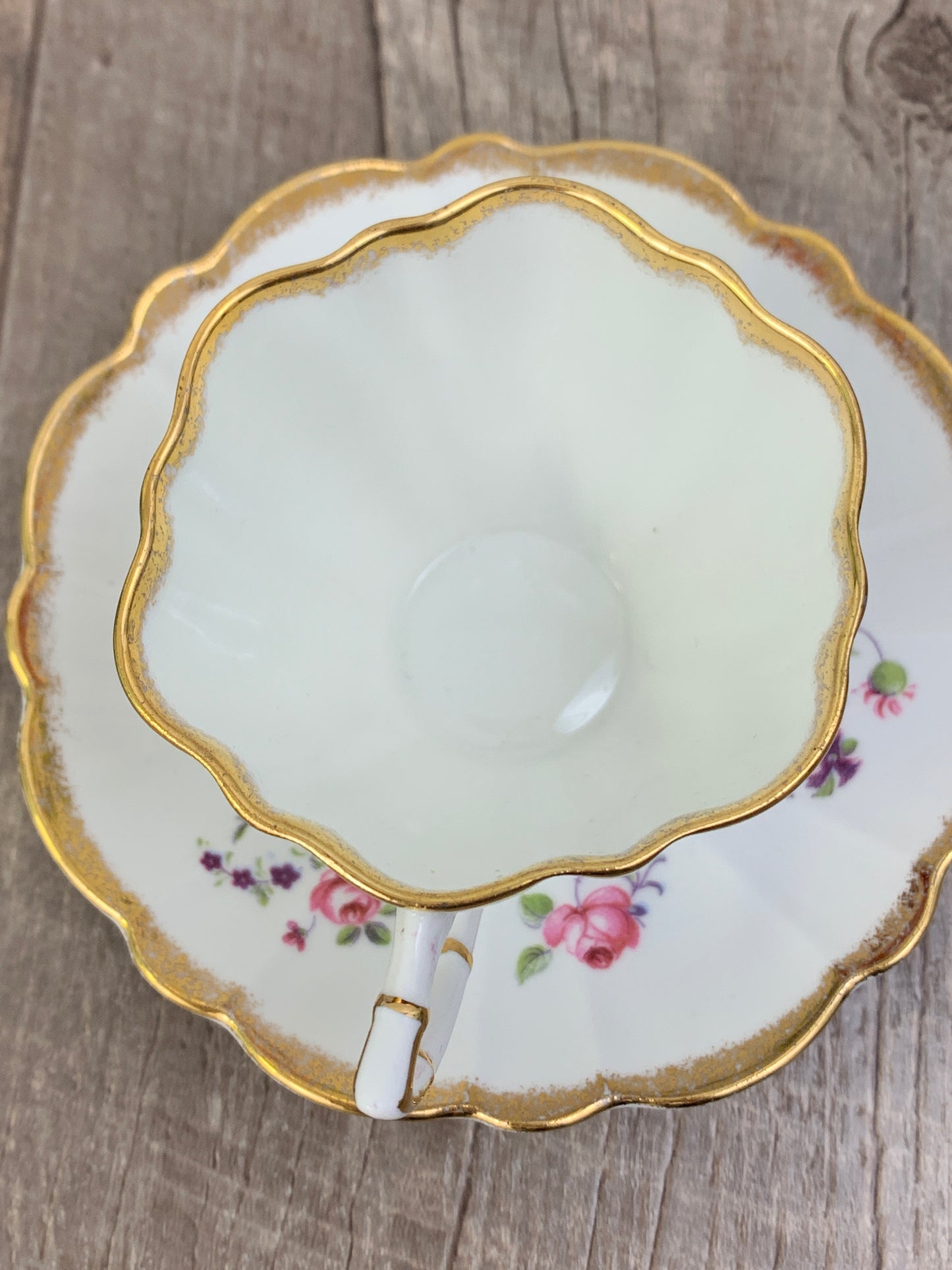 Vintage Floral Teacup and Saucer Pink Flowers Gold Trim Dainty Shape Vintage Gifts