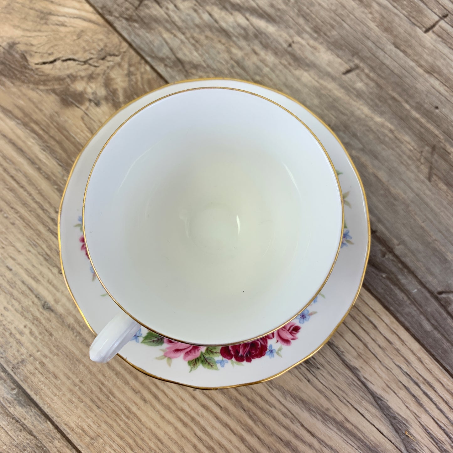 Pink, White and Red Queen Anne Vintage Teacup and Saucer Set